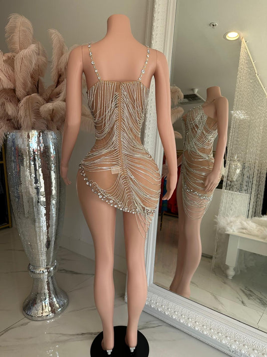 Golden Hour Rhinestones Mini Dress Nude