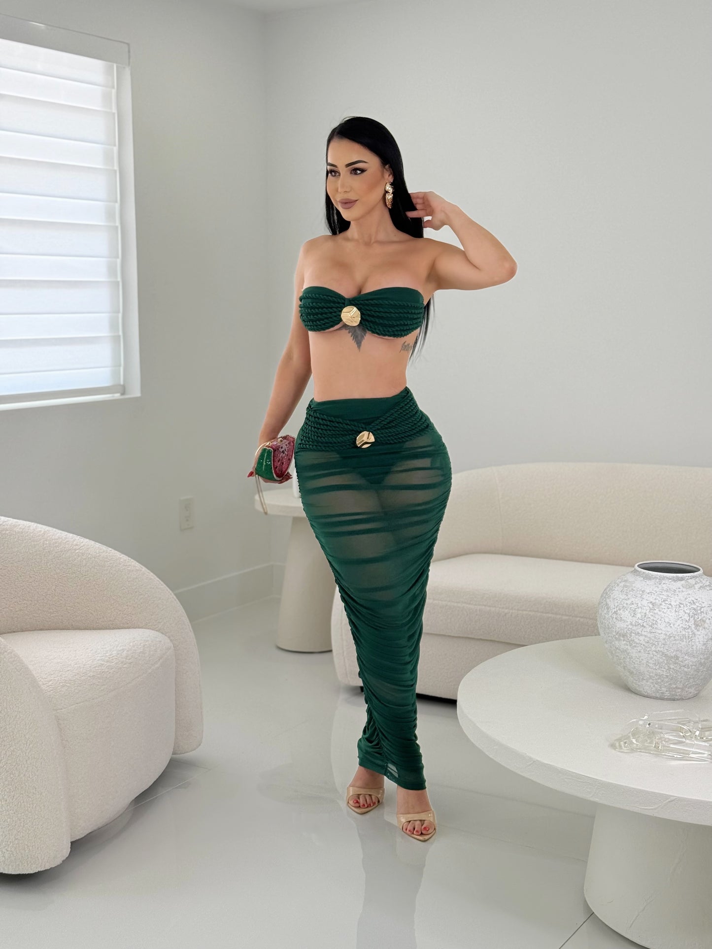 I'm a Little Tied Up Skirt Set Green