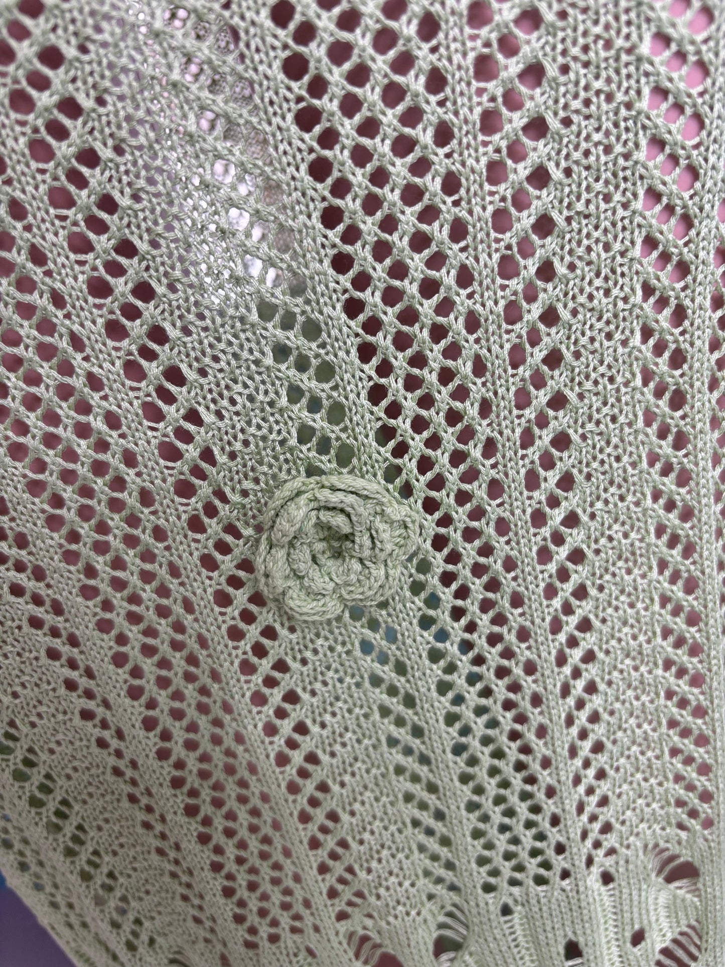 Rosé Knit Floral Crochet Skirt Set Green