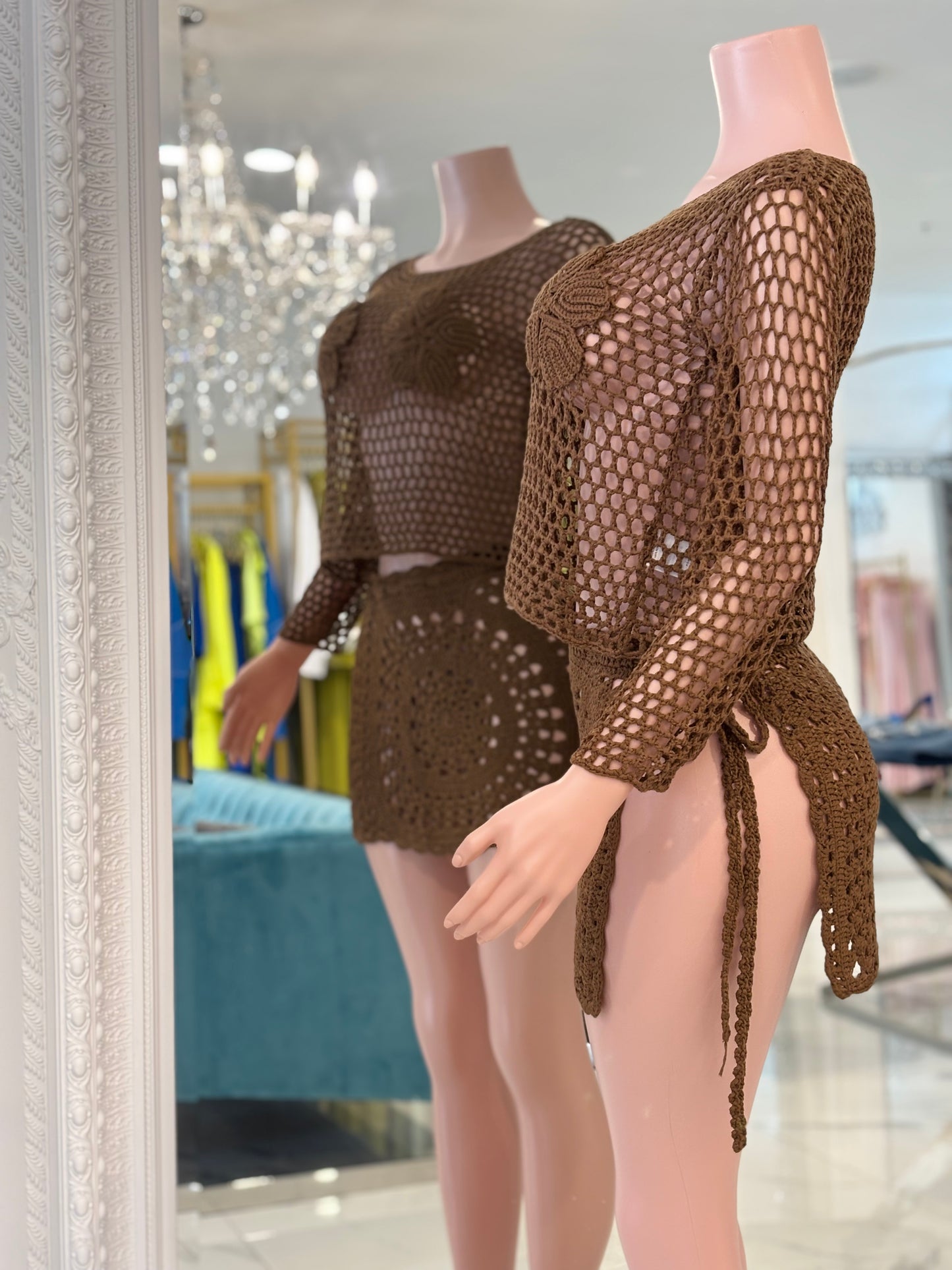 Keep Walking Floral Crochet Cover Up Brown