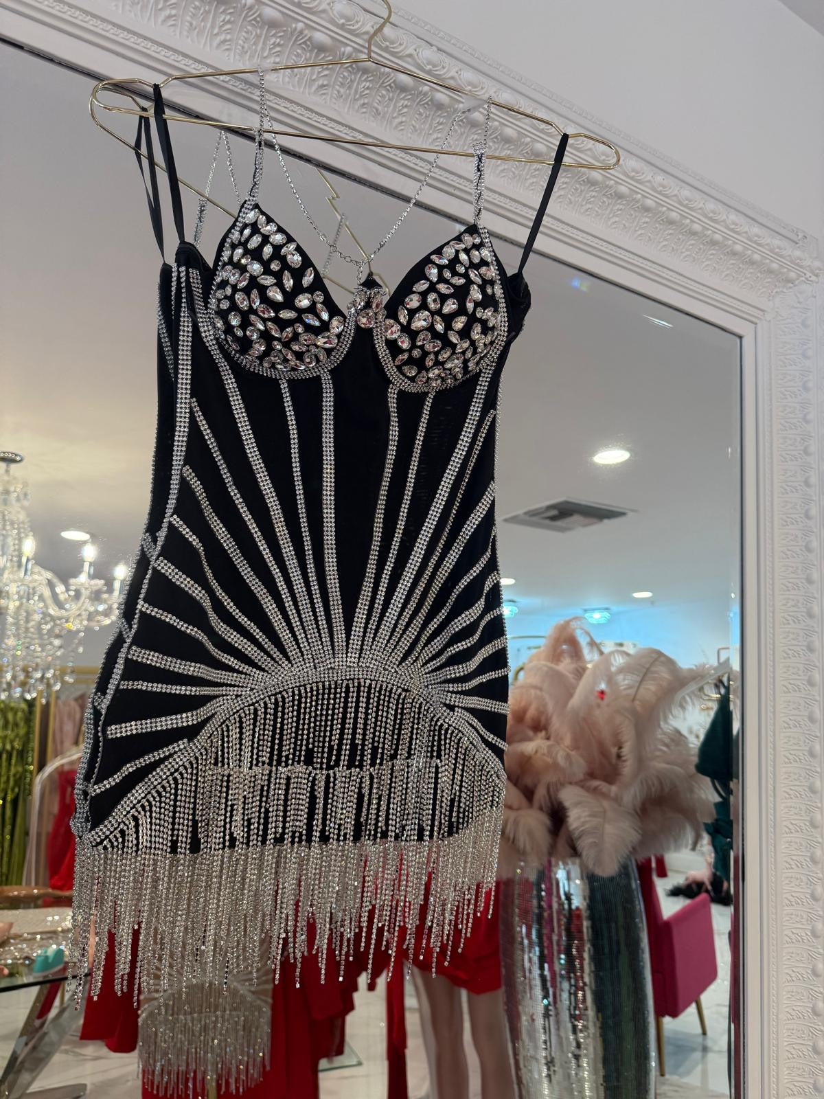 Obsidian Reverie Rhinestones Mini Dress
