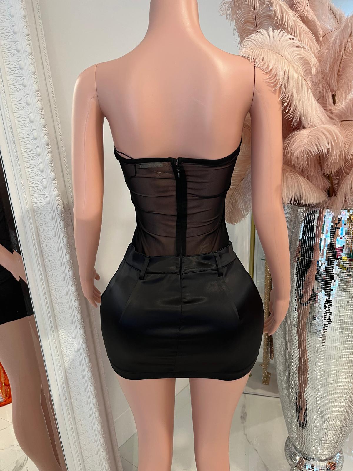 Corset Satin Mini Dress Black