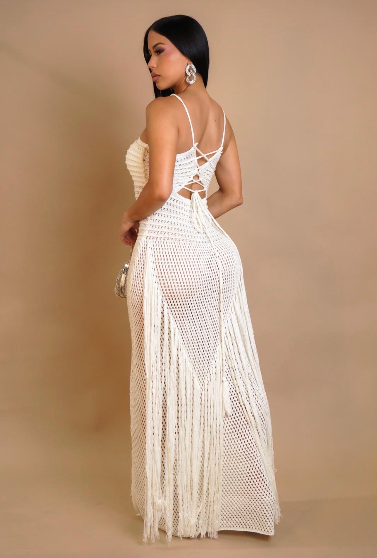 Tidal Threads Crochet Maxi Dress White