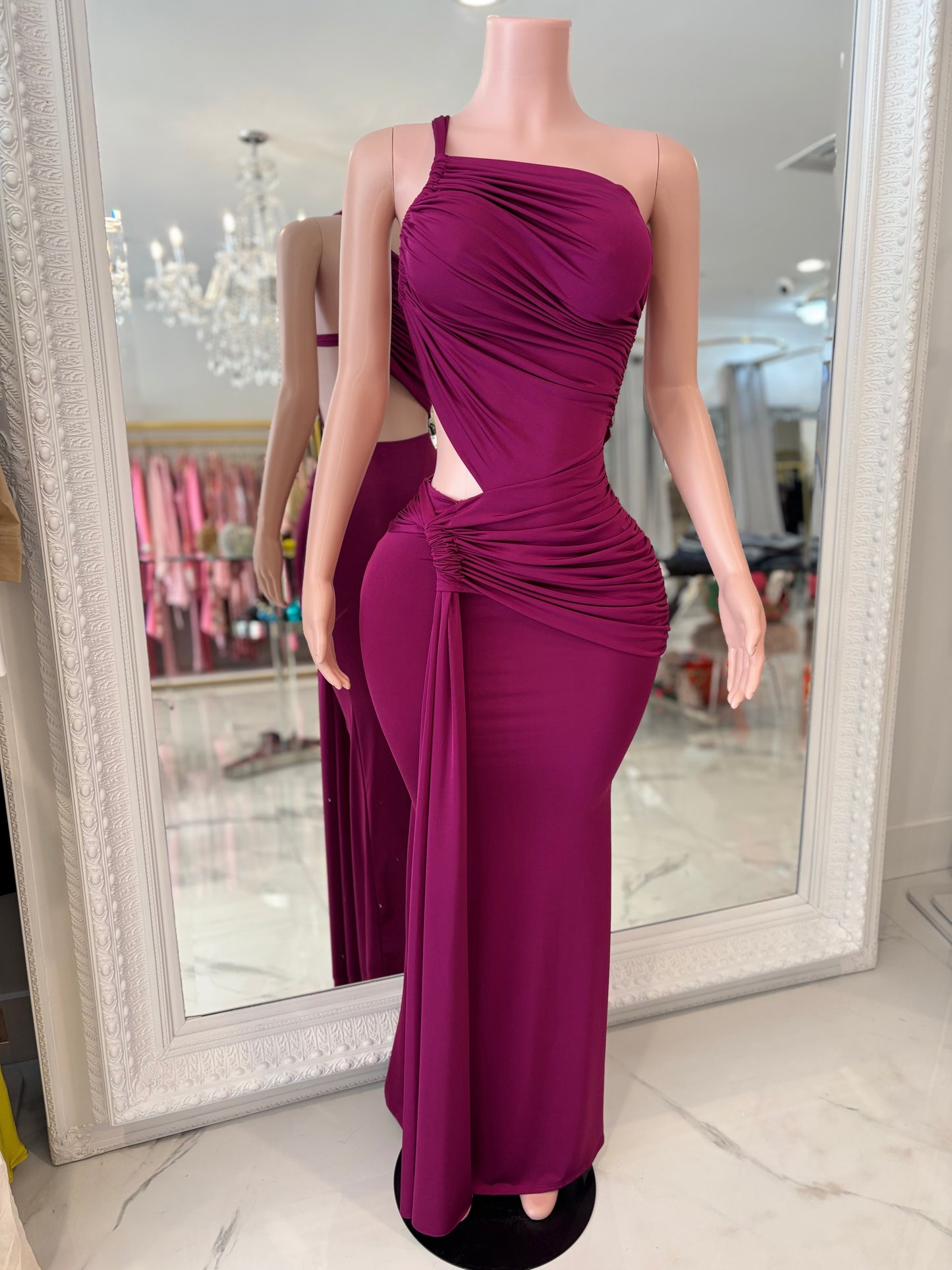Glow Motion Ruched Maxi Dress Purple