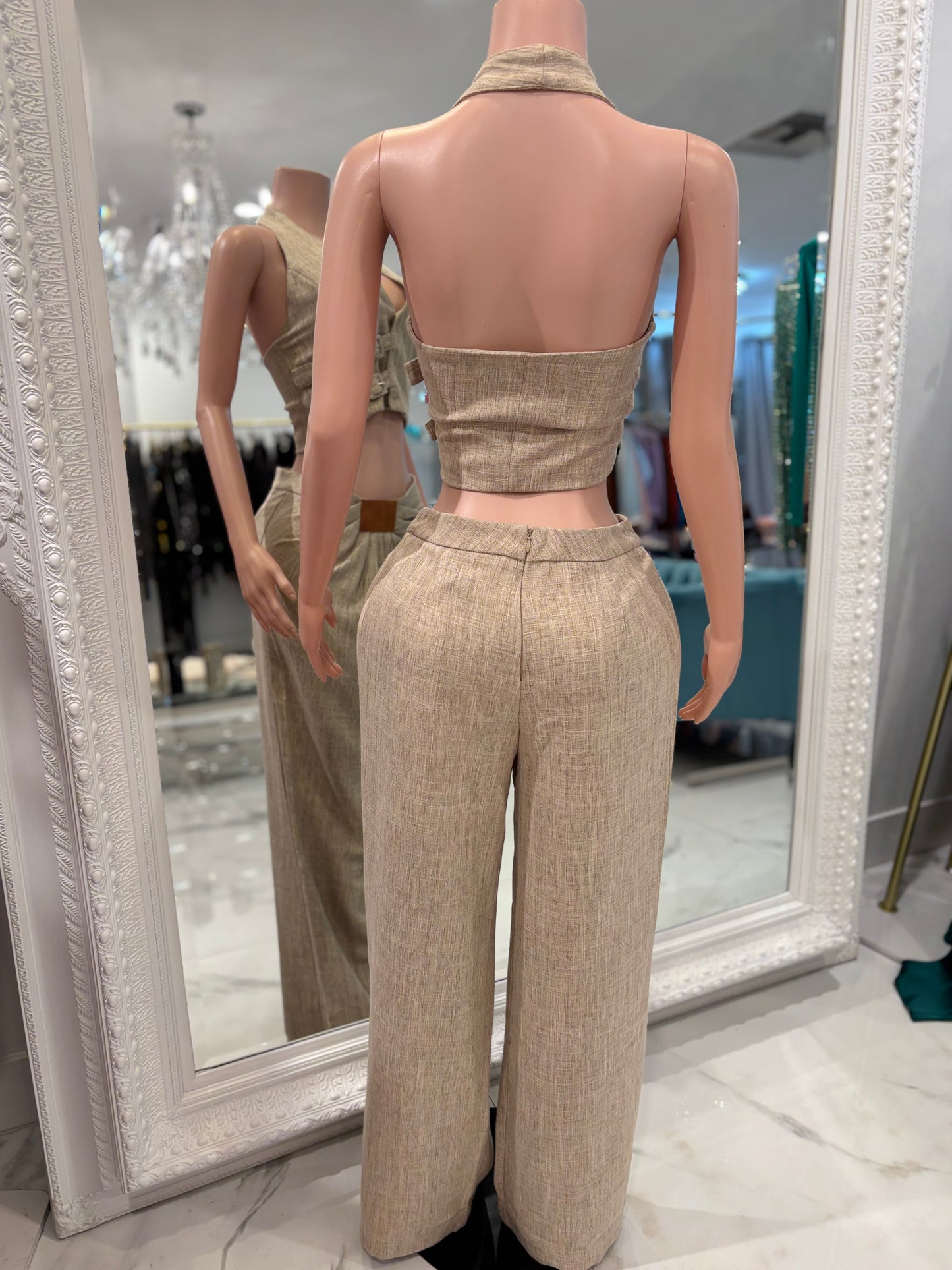 He’ll Never Need To Know Pant Set Beige