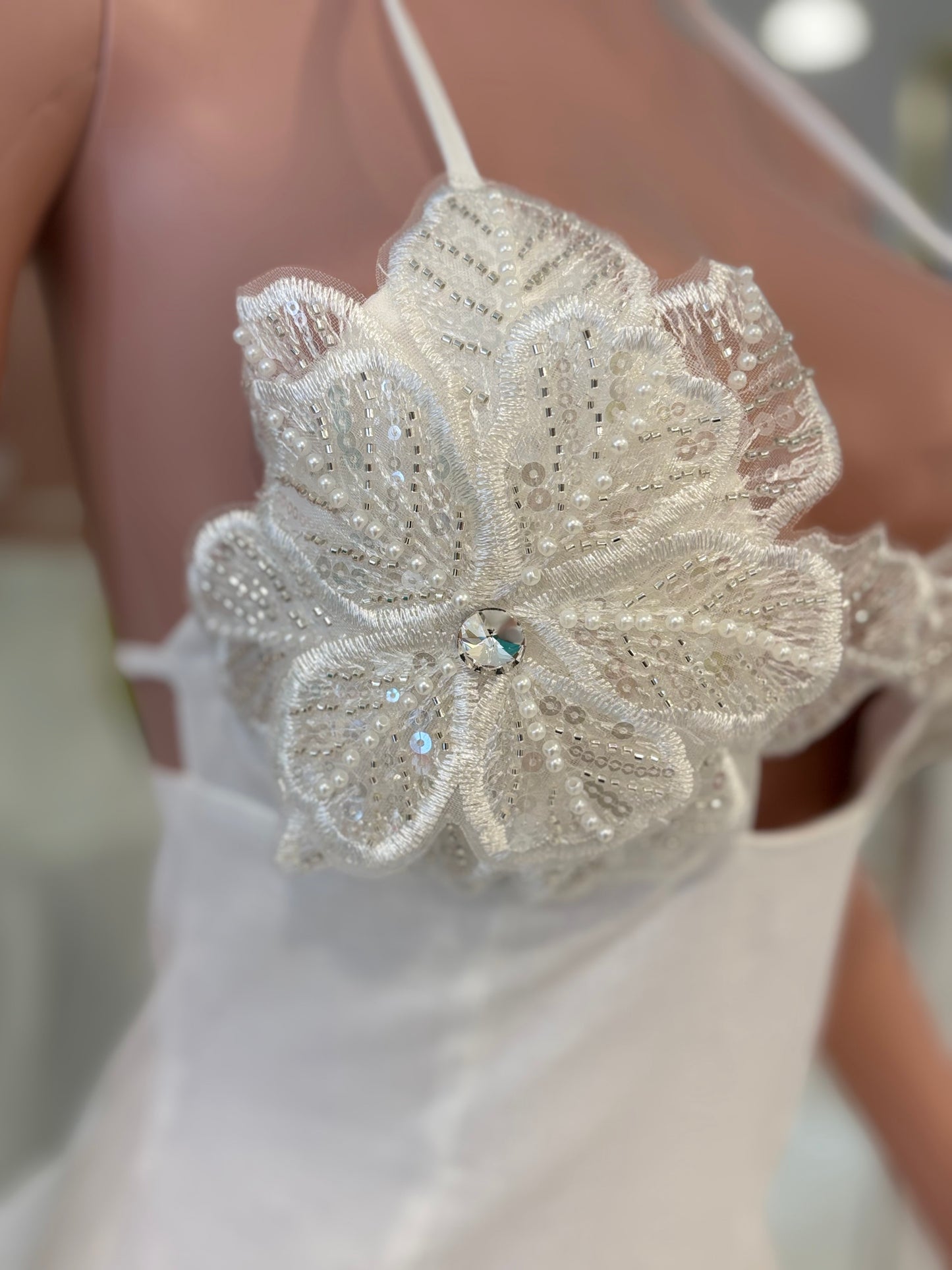 Goddess Bloom Pearls Sequin Maxi dress White