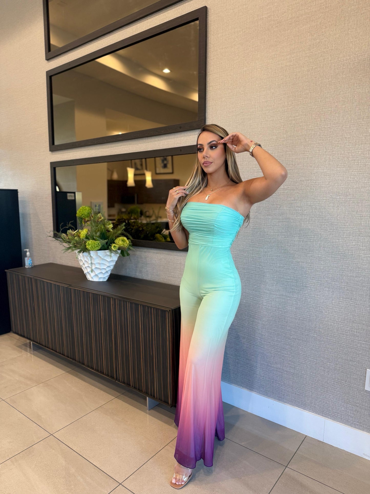 Serenity Glow Ruched Jumpsuit Green