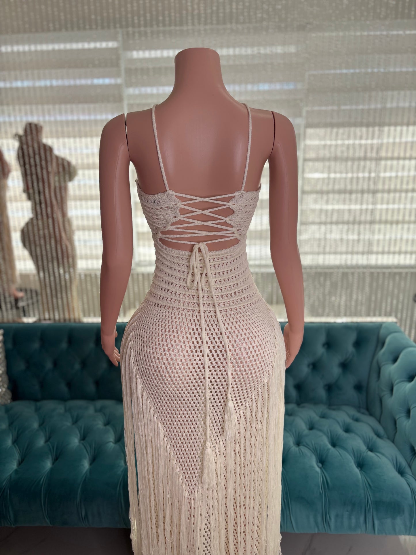 Tidal Threads Crochet Maxi Dress White