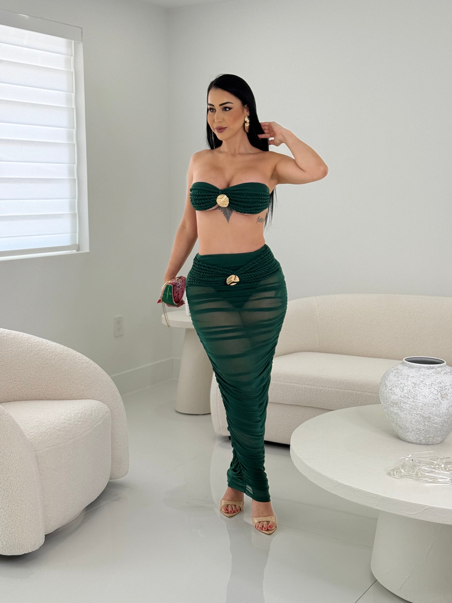 I'm a Little Tied Up Skirt Set Green