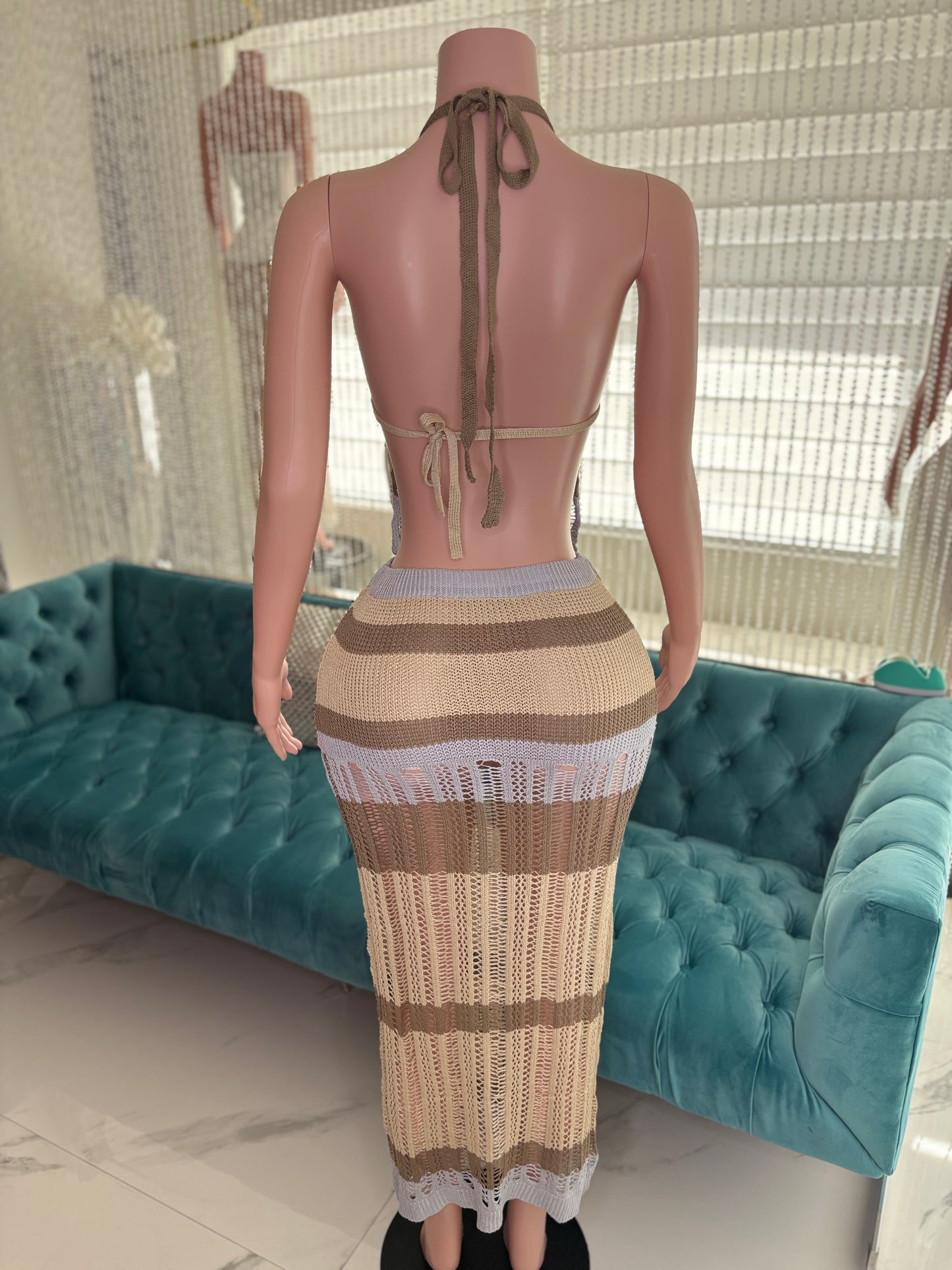 Breezy Intentions Knit Skirt Set Nude