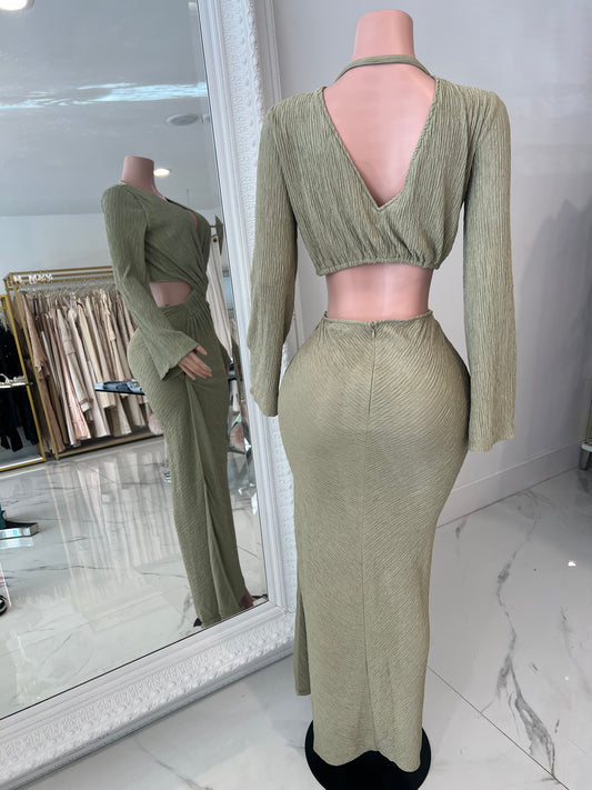 Moonlit Mirage Ruched Maxi Dress Green