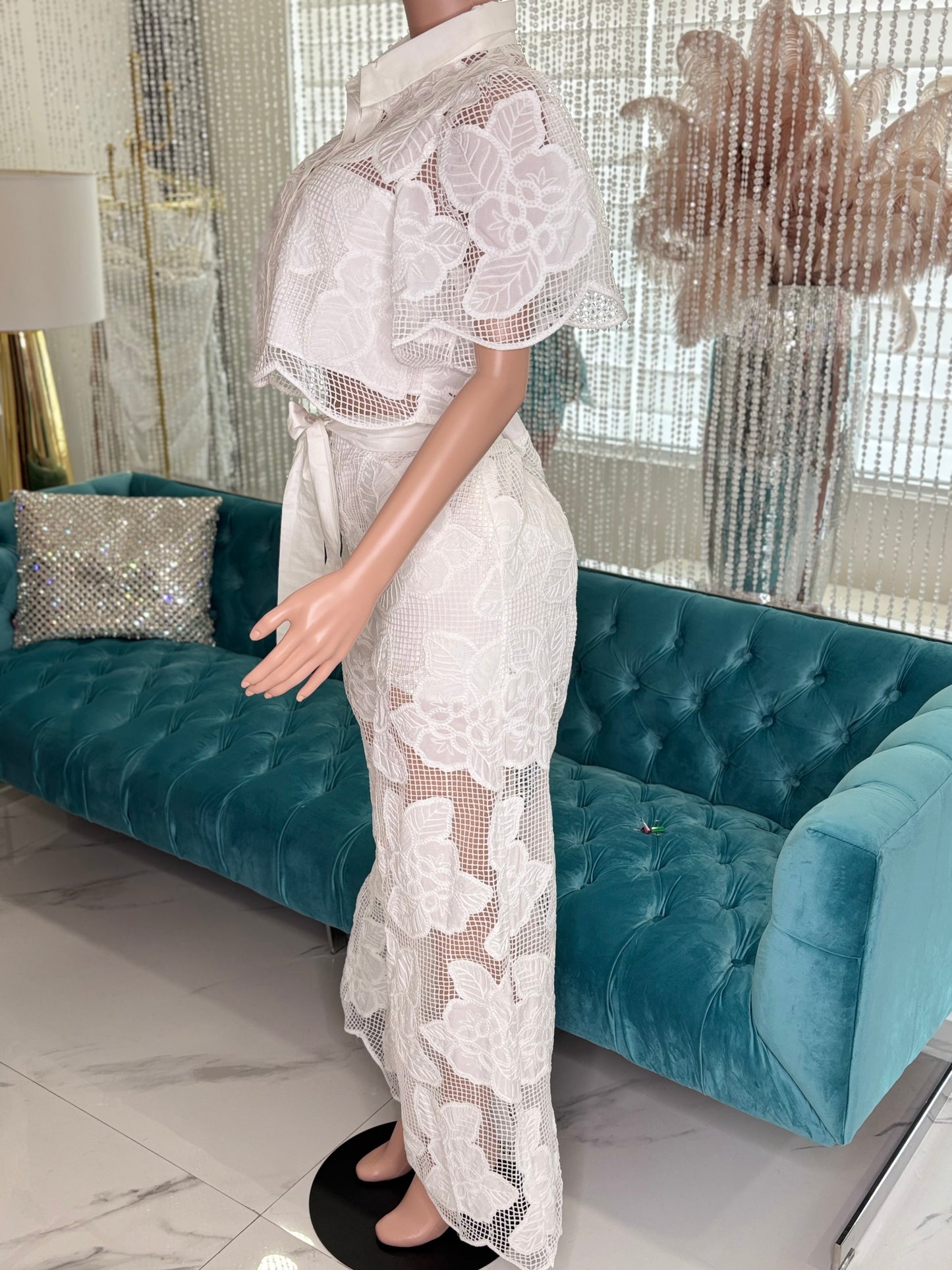 Floral Pants Set White CROCHET