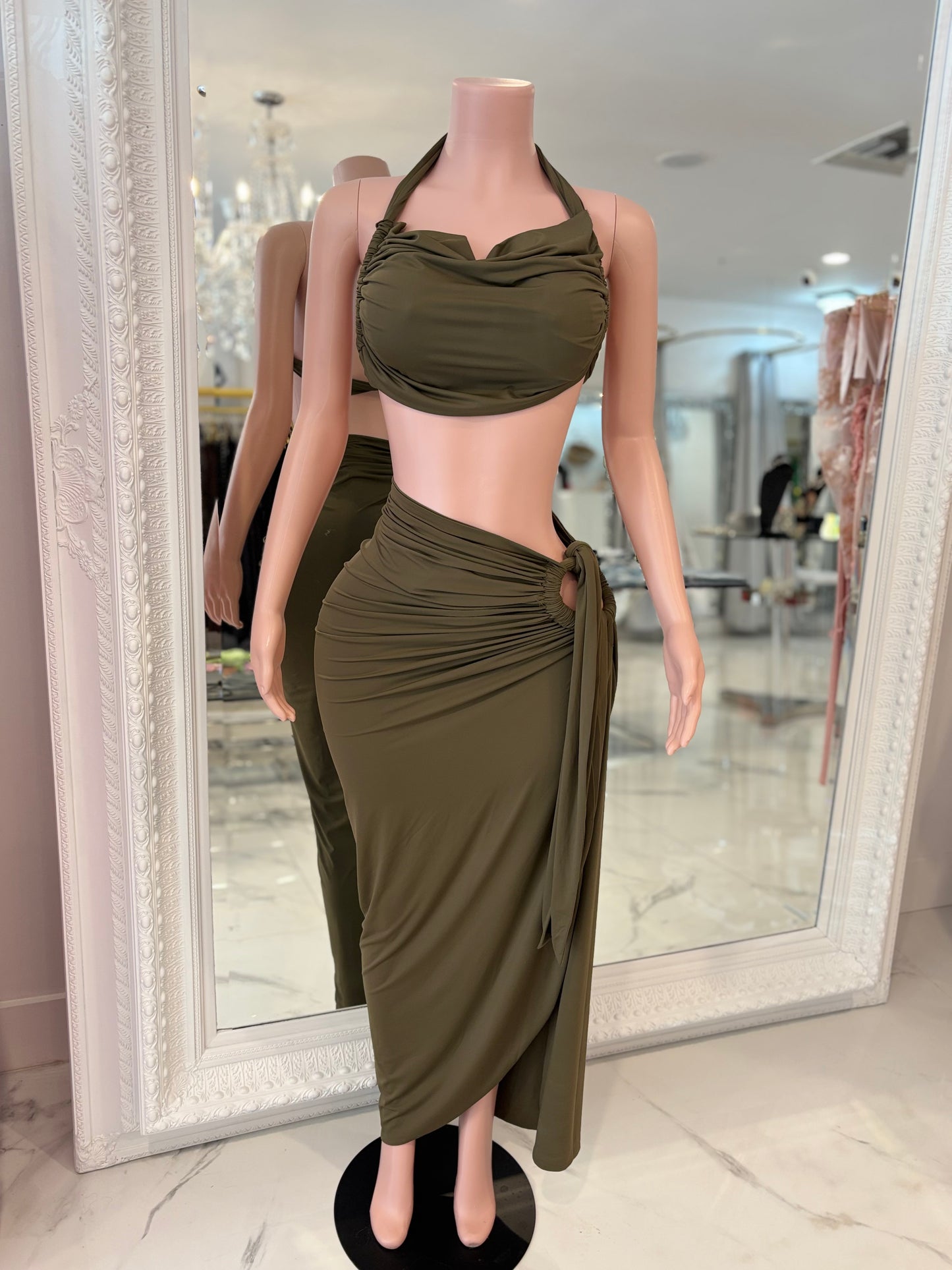 Coastal Rhythm Fringes Skirts Set Green