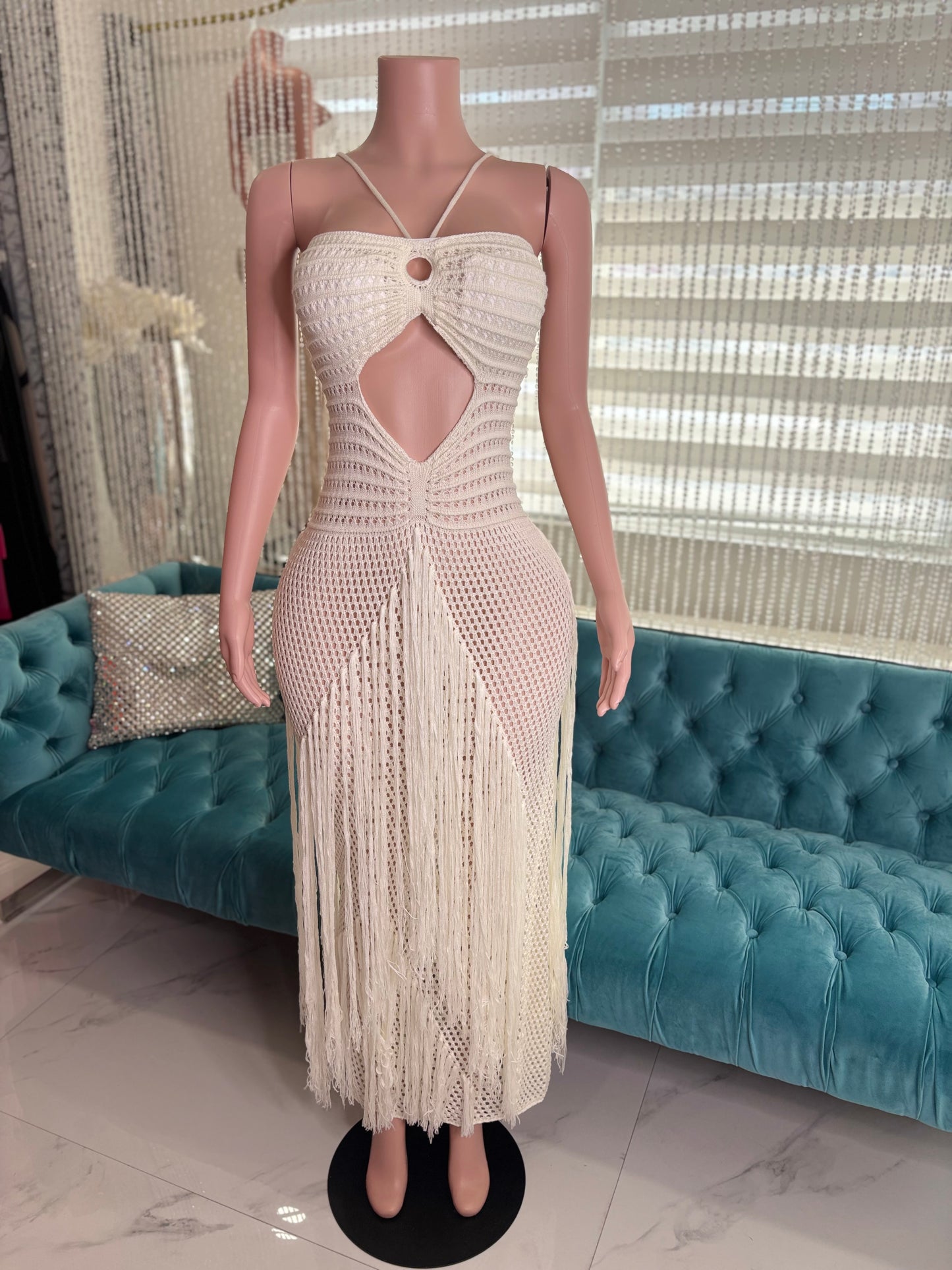 Tidal Threads Crochet Maxi Dress White
