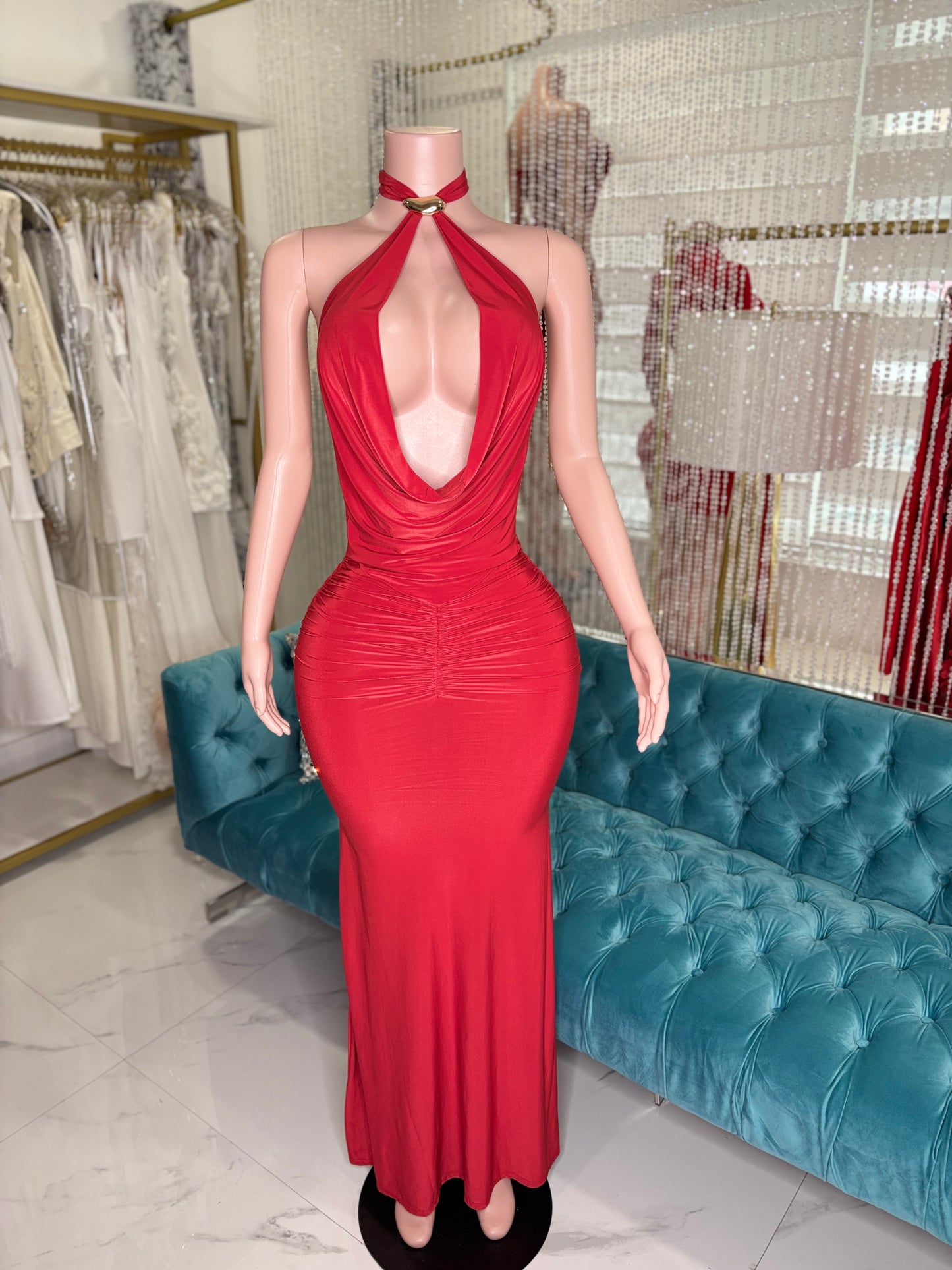 Split Intention Ruched Maxi Dress Red