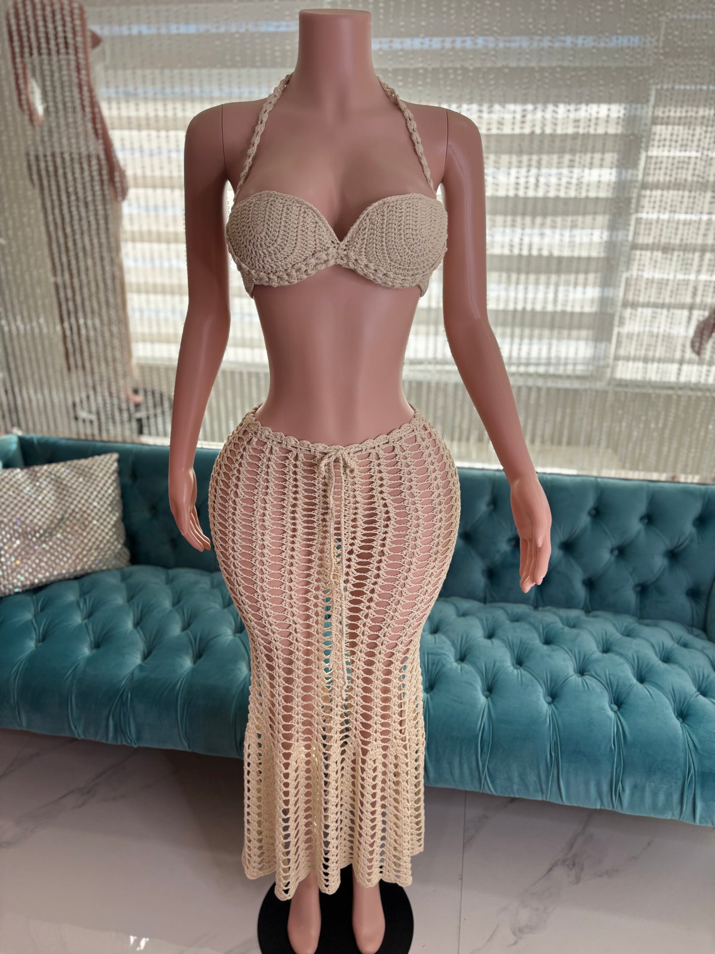 Sandshell Crochet Skirt Set Nude