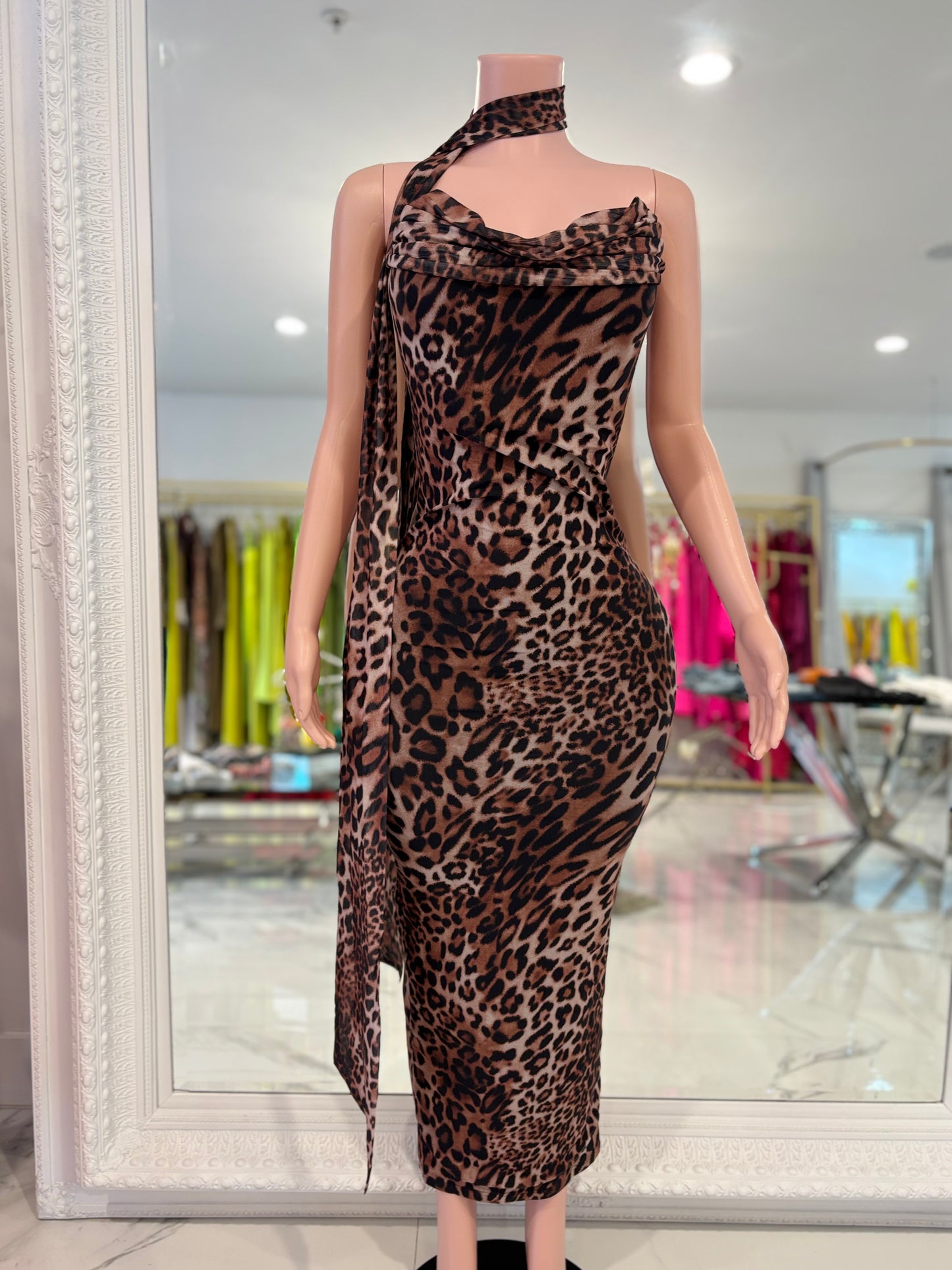 Instinctive Reign Leopard Mesh Maxi Dress Brown