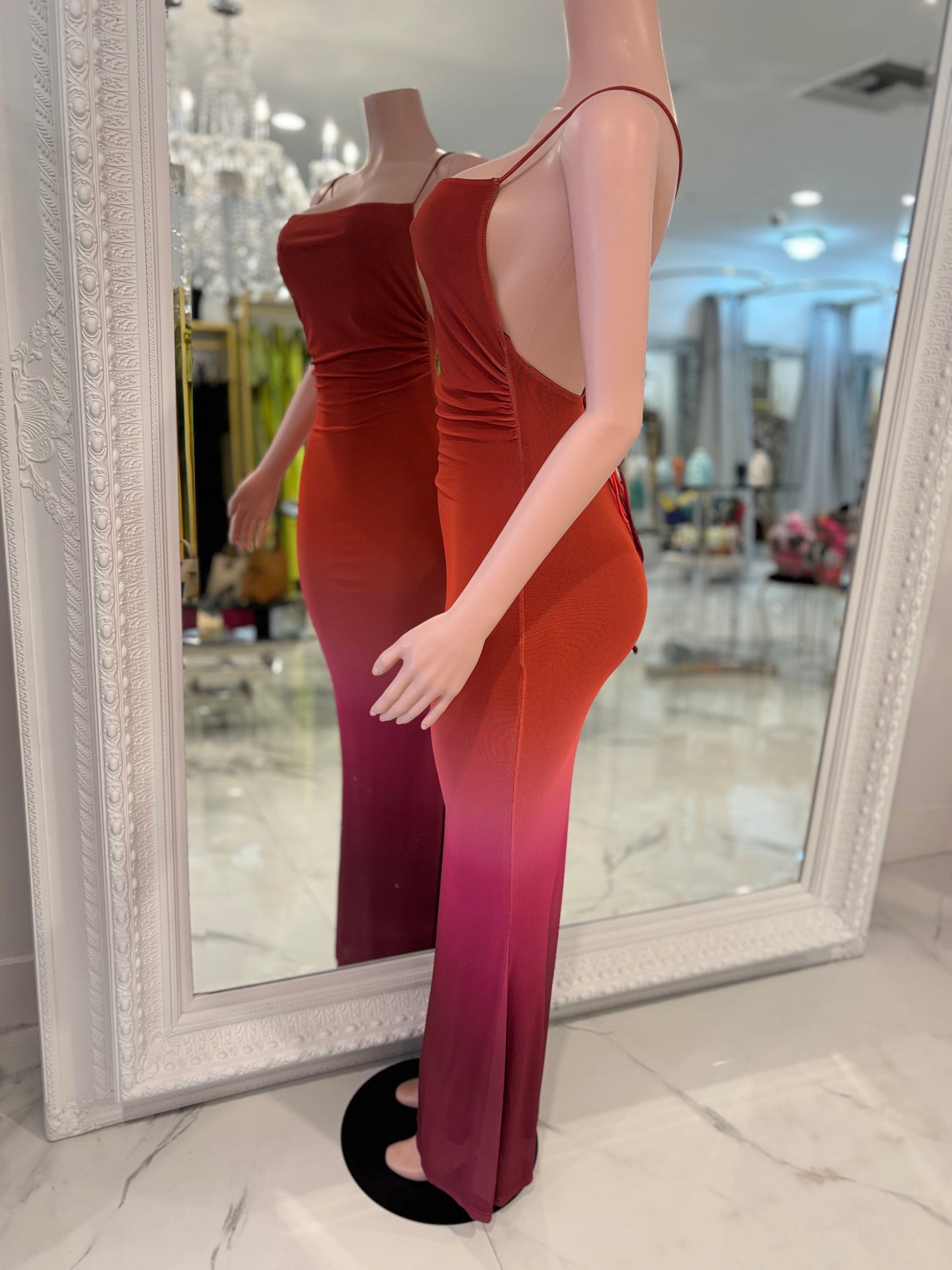 Tidal Rush Mesh Ruched Maxi Dress Red
