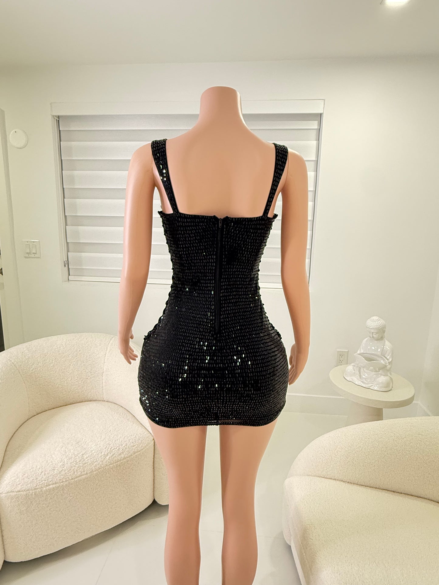 Queen Rhinestones Mini Dress Black