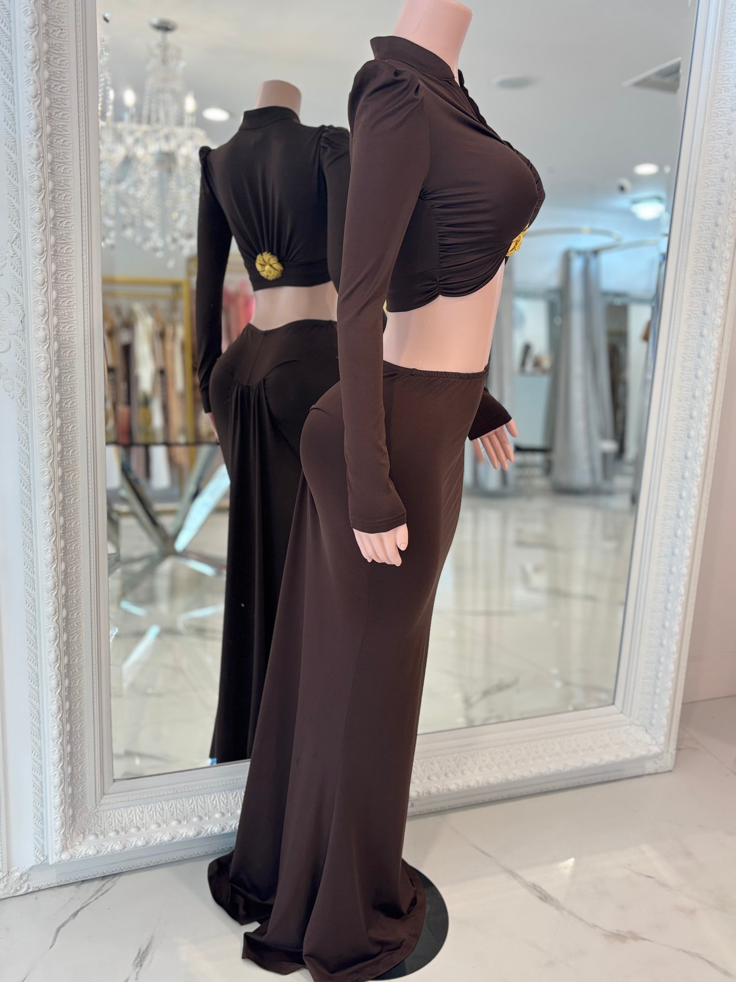 Look In My Eyes Skirt Set Brown