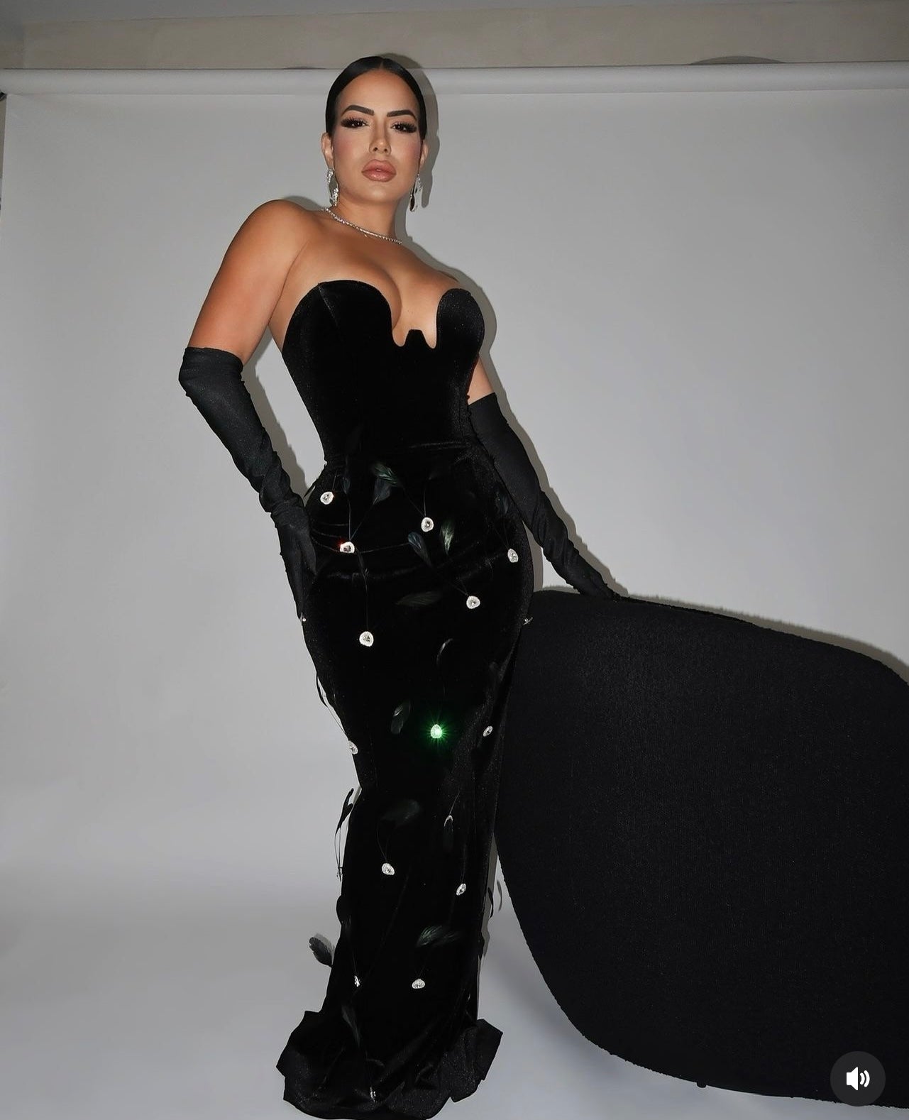 Elegance Rhinestone Maxi Dress Black