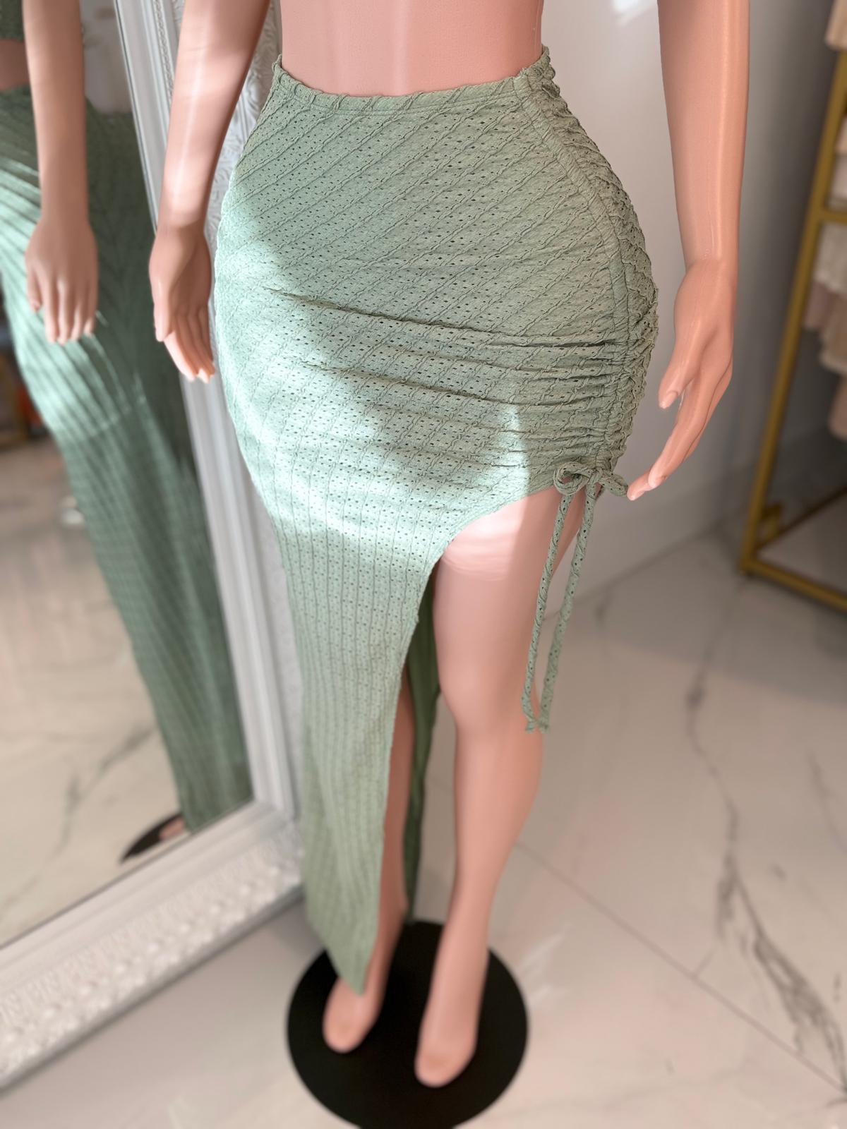 Romance Ruched Skirt Set Green