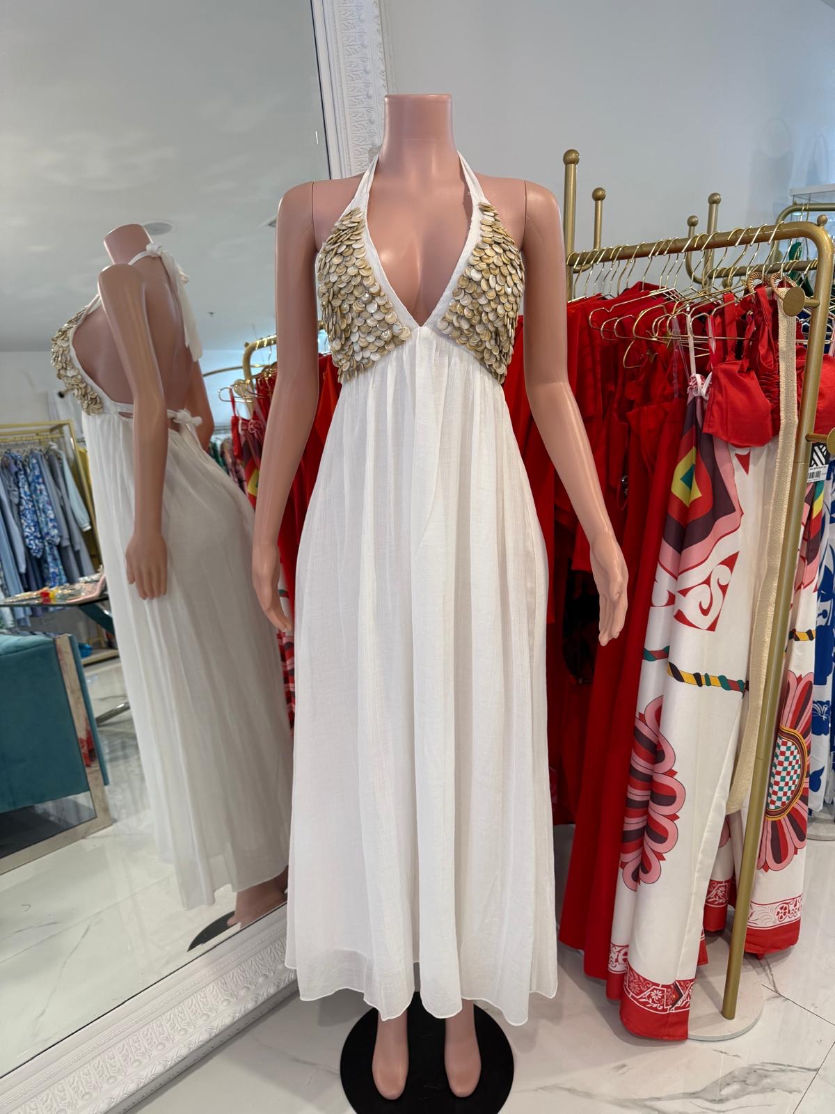 The Ocean Pearl Midi Dress White