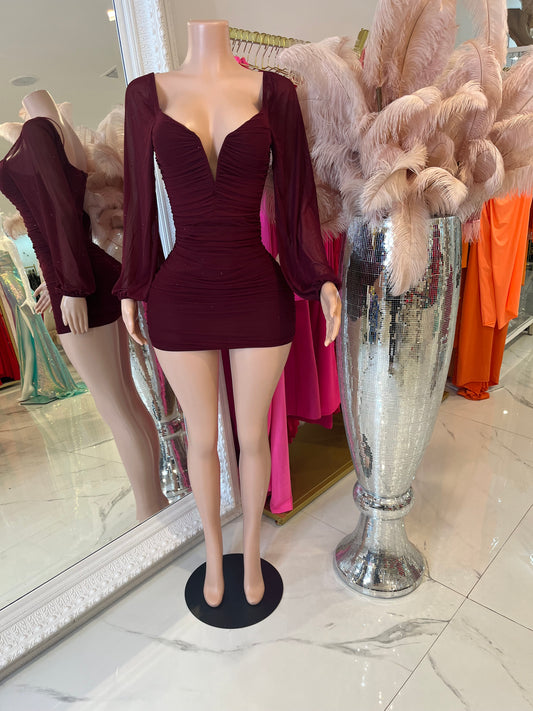 Ruched Mesh Mini Dress