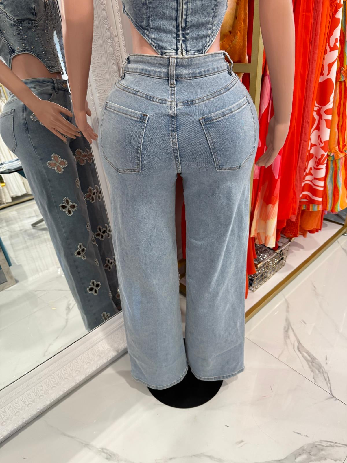 Flores Perlas Jeans