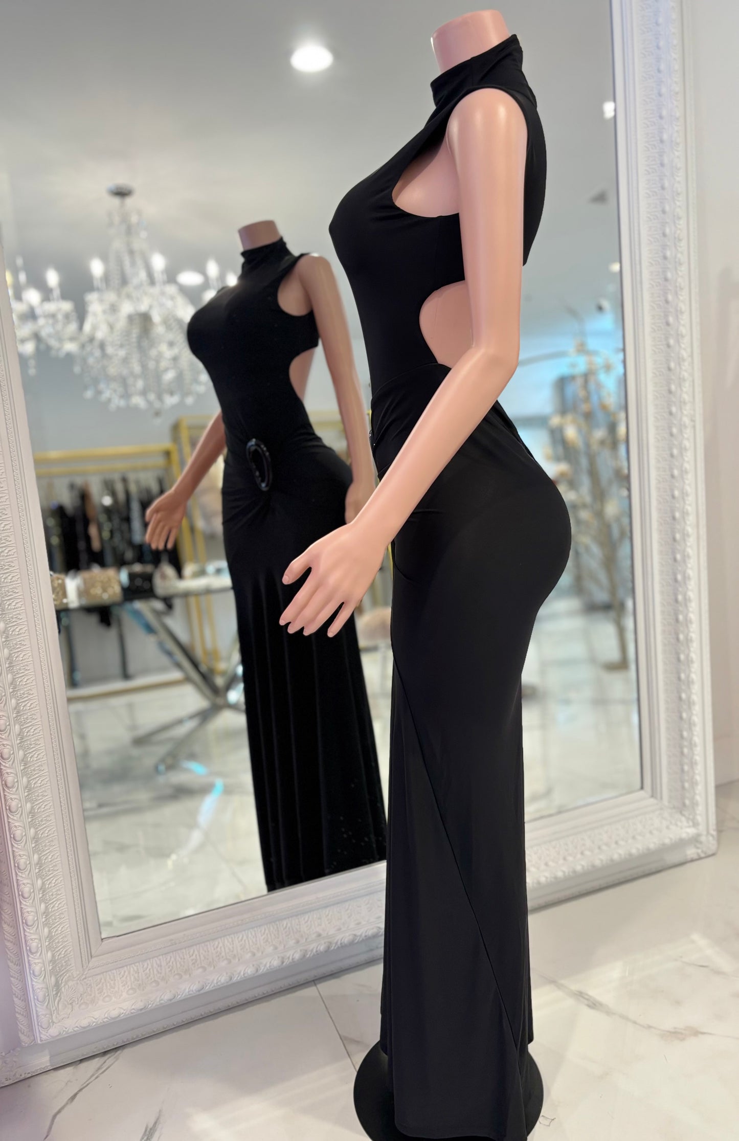 Midnight Trace Ruched Maxi Dress Black