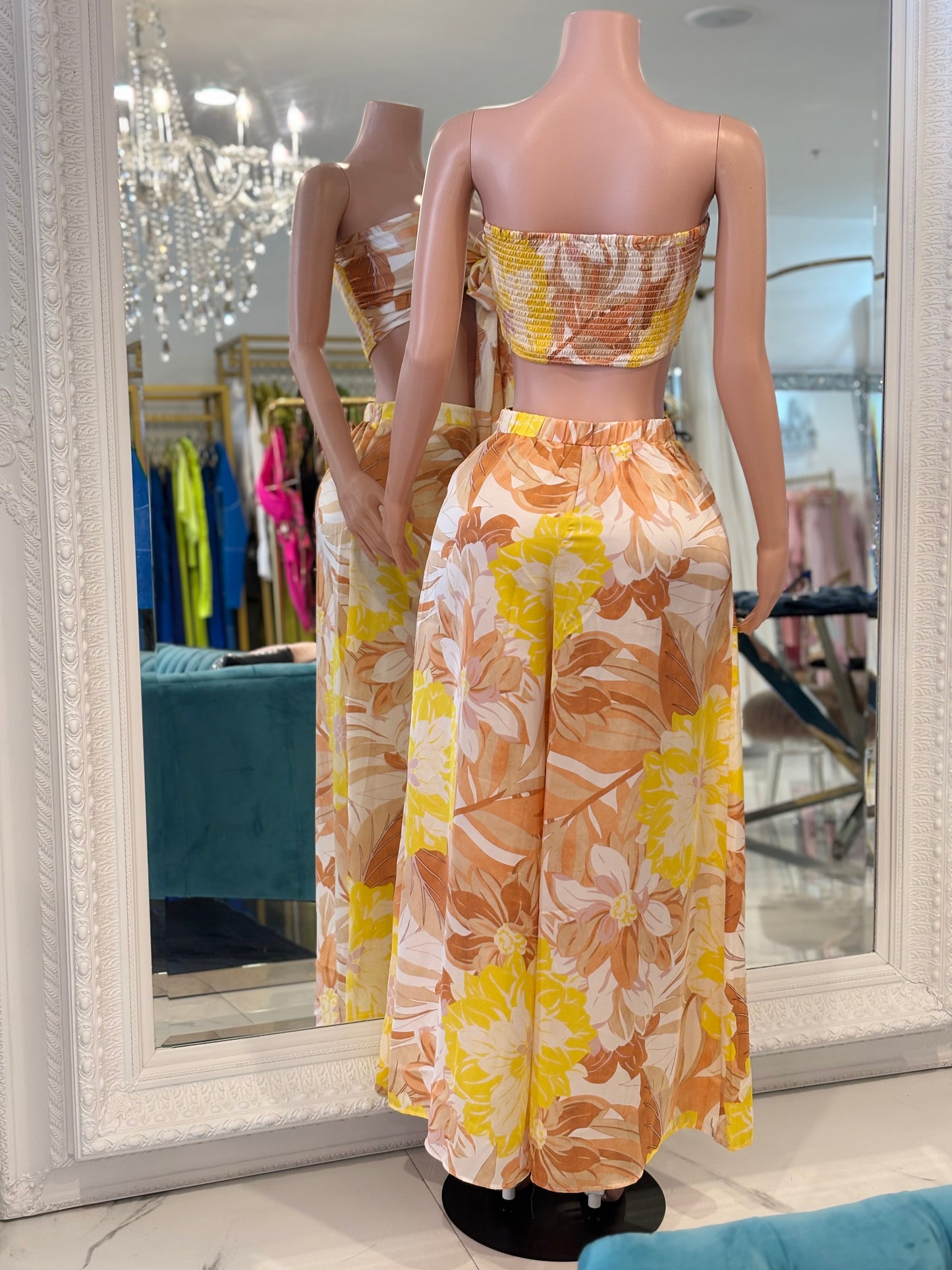 Tropical Floral Drift Pant Set Yellow