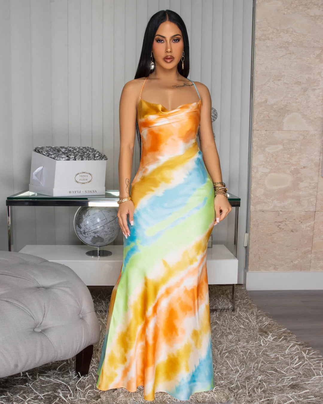 Drawn To You Satin Maxi Dress Orange