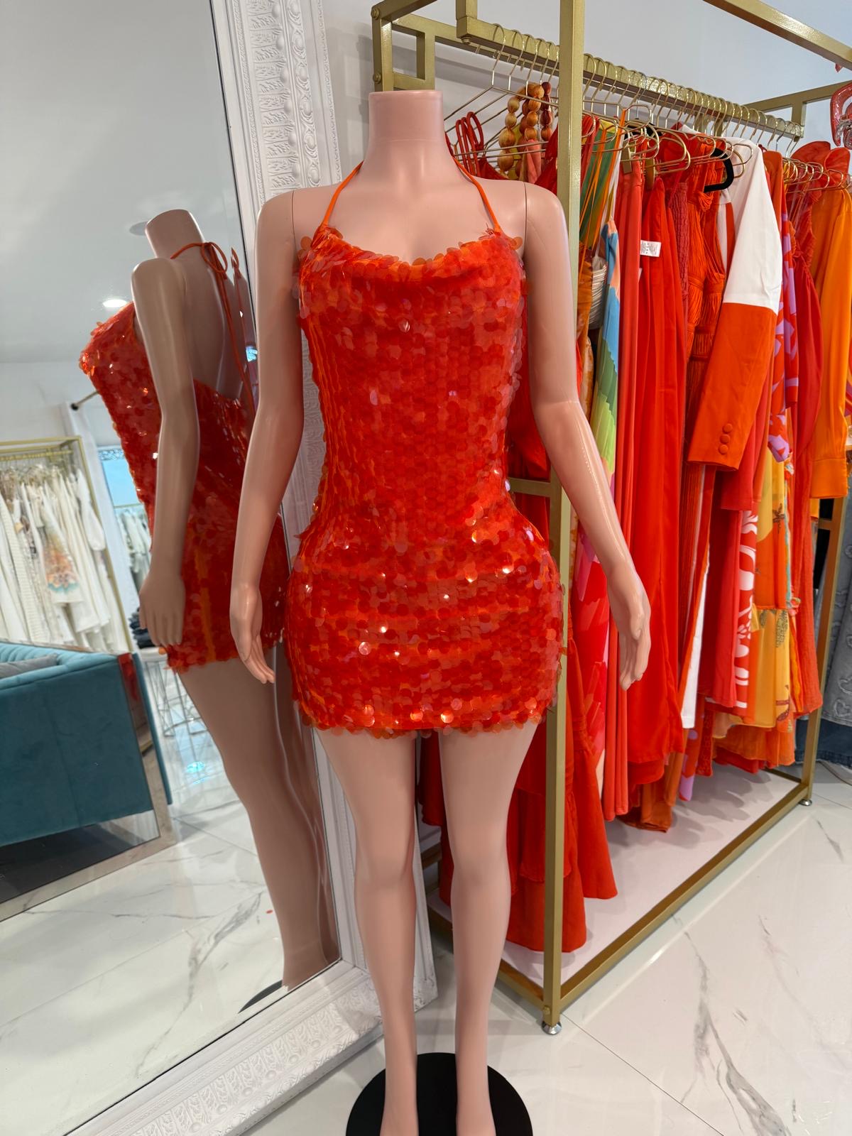 Sparkling Mirage Sequin Mini Dress Orange