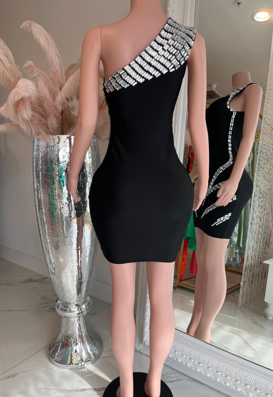 Sexy Moves Bansaje Rhinestones Mini Dress Black