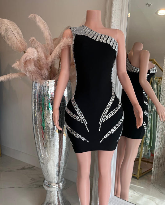 Sexy Moves Bansaje Rhinestones Mini Dress Black