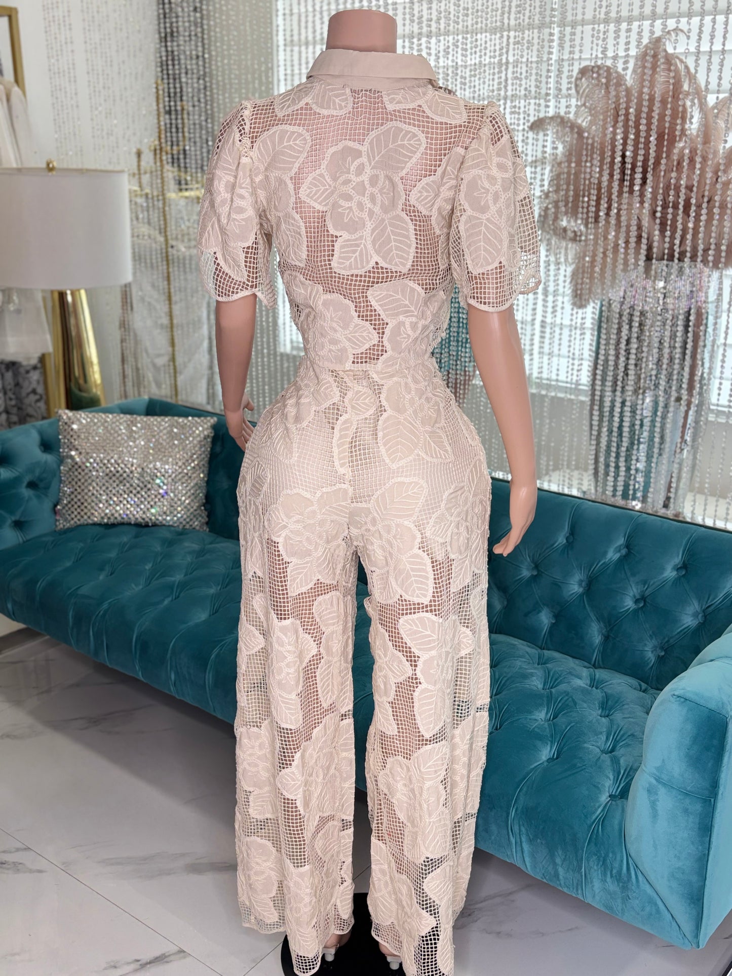 Floral Pants Set NUDE CROCHET
