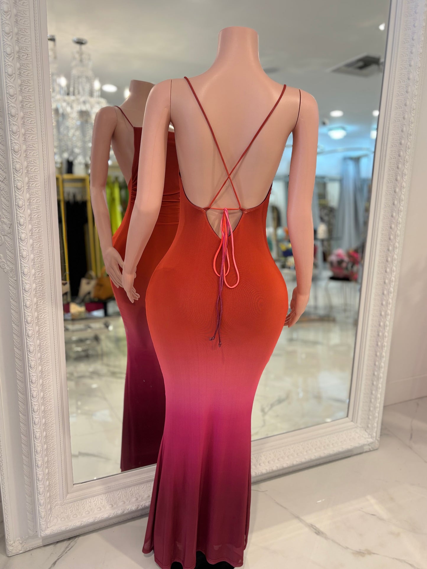 Tidal Rush Mesh Ruched Maxi Dress Red