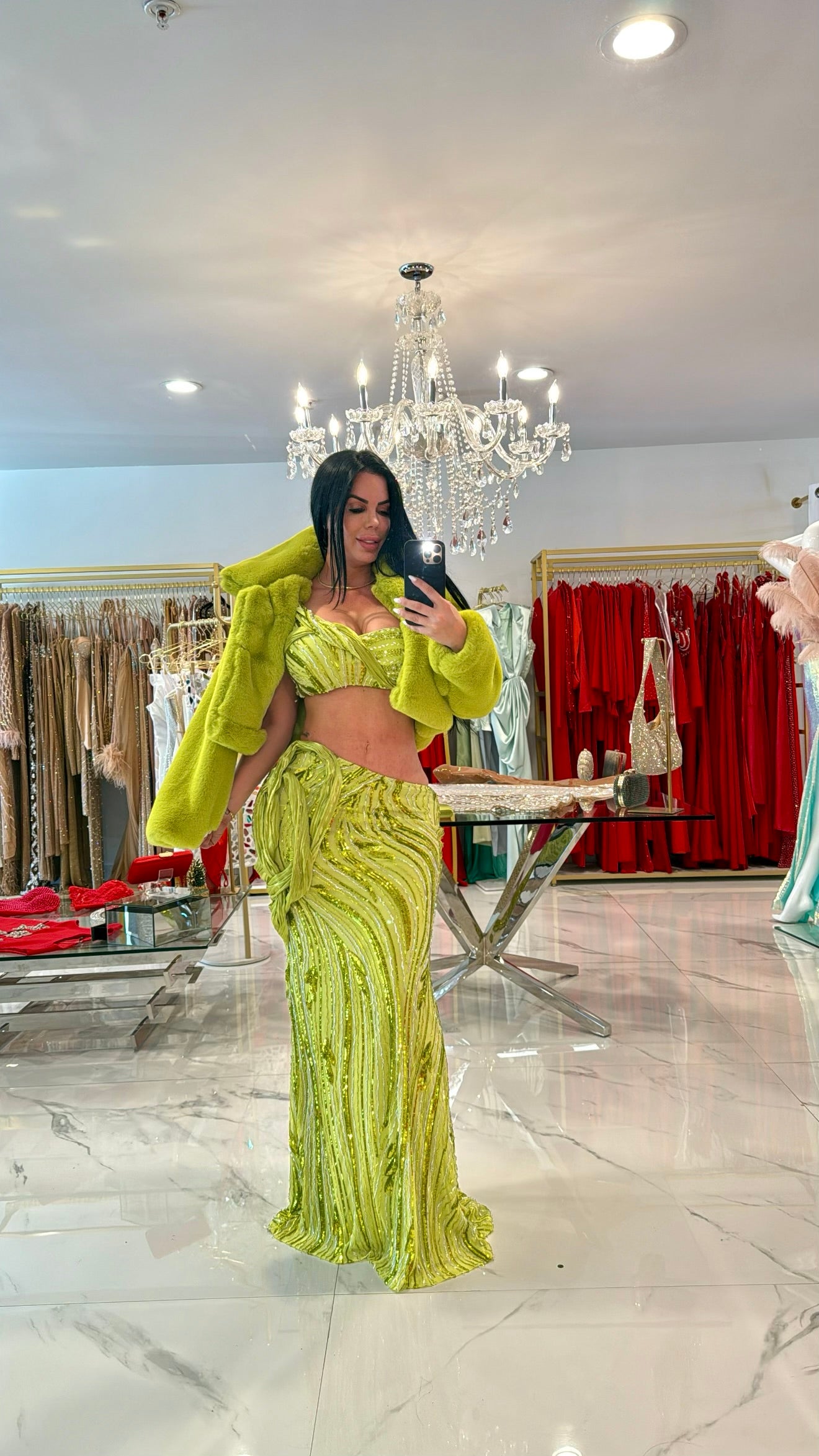Opulent Waves Sequin Mesh Skirt Set