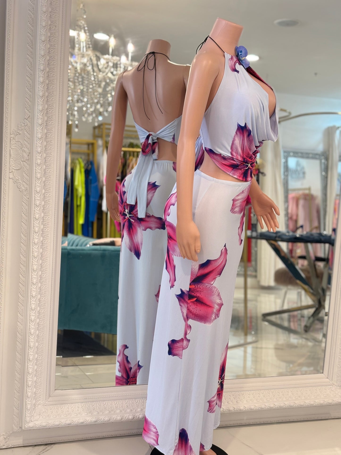 Sultry Summer Floral Skirt Set Blue