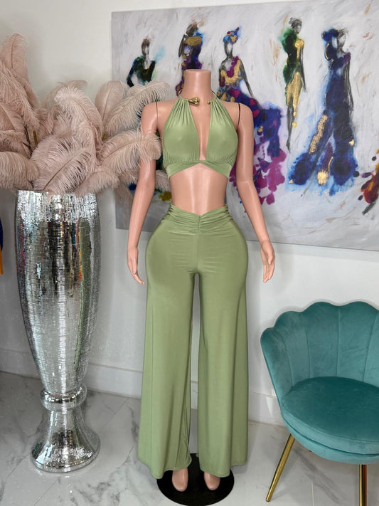 Luxe Flow Ruched Pant Set Green