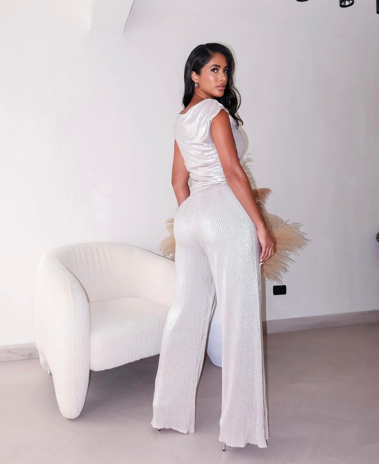 Luxe Luster Ruched Pant Set Silver