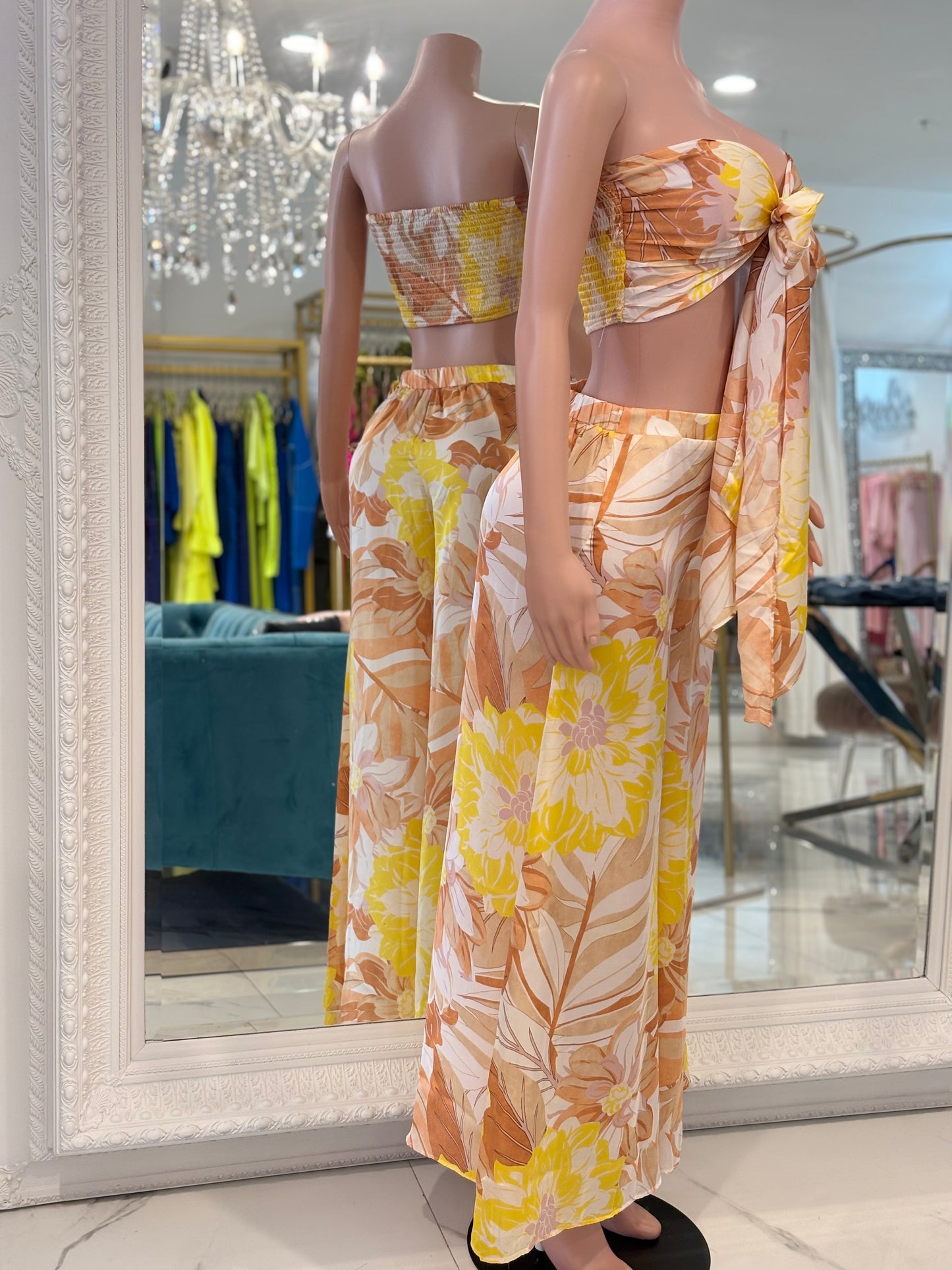 Tropical Floral Drift Pant Set Yellow