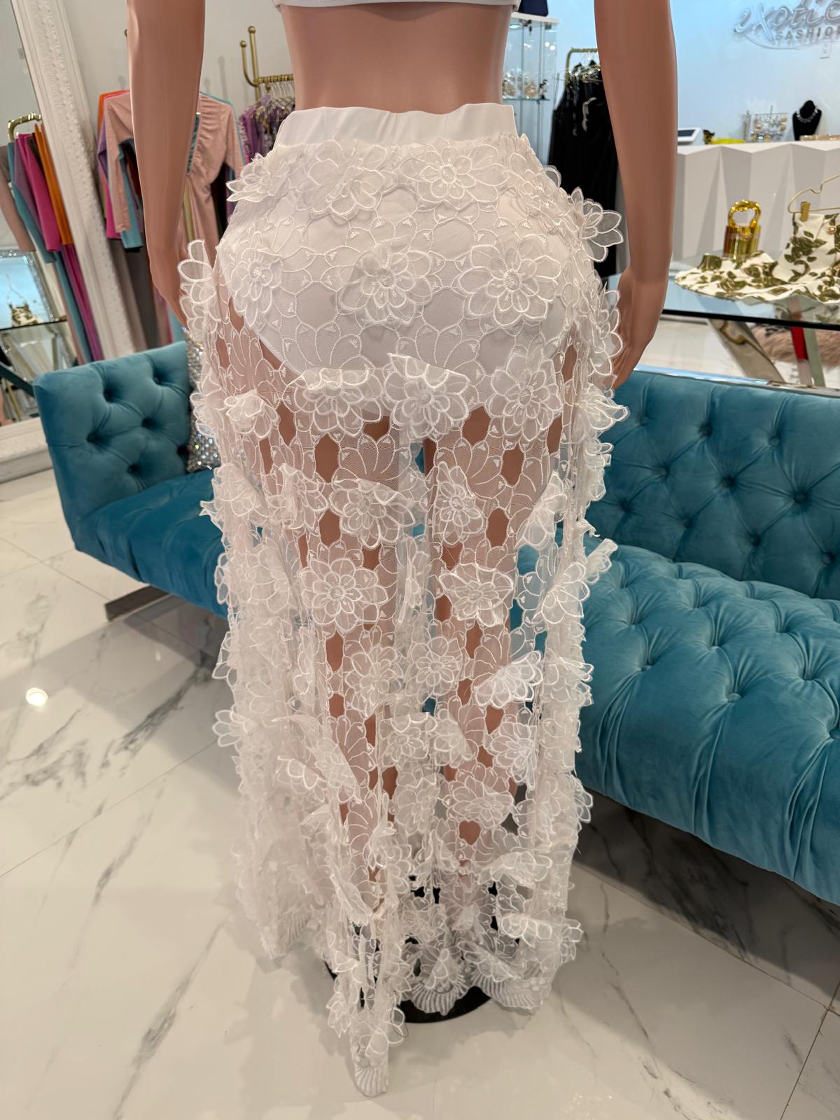 Floral Breeze Lace Skirt Set White