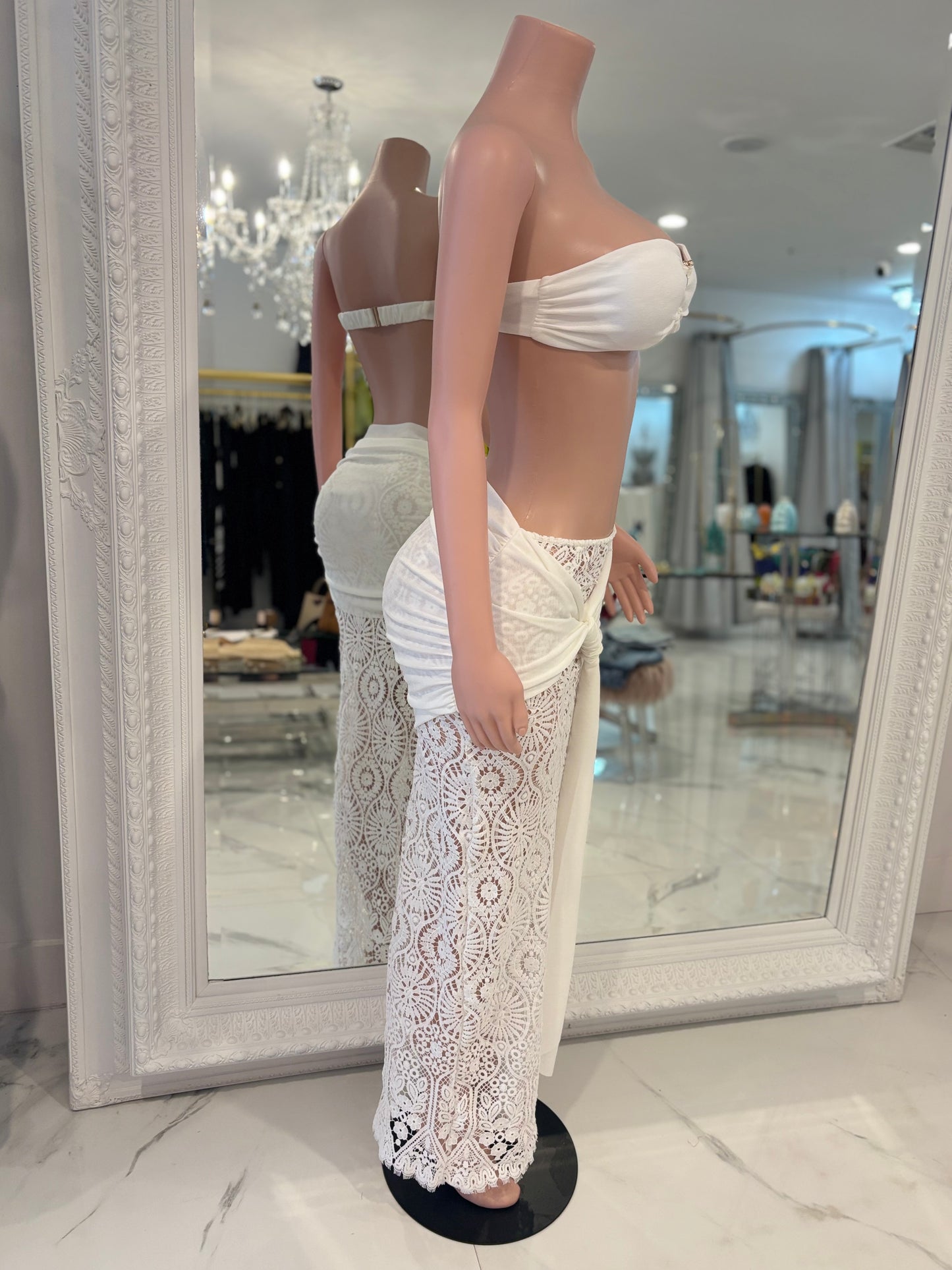 Marbella Allure Crochet Ruched Skirt Set White
