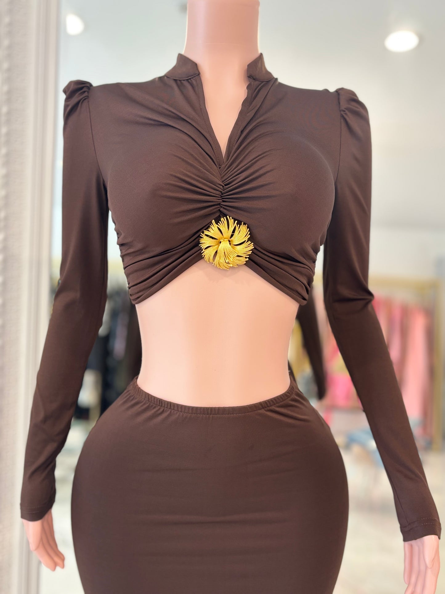 Look In My Eyes Skirt Set Brown