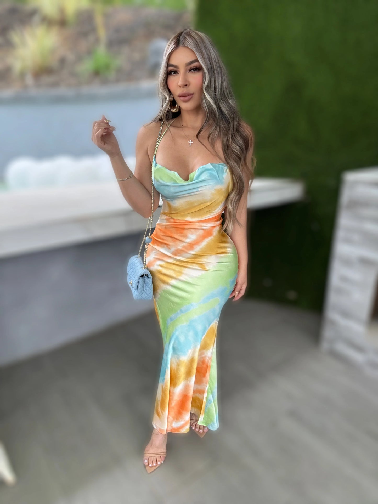 Drawn To You Satin Maxi Dress Orange