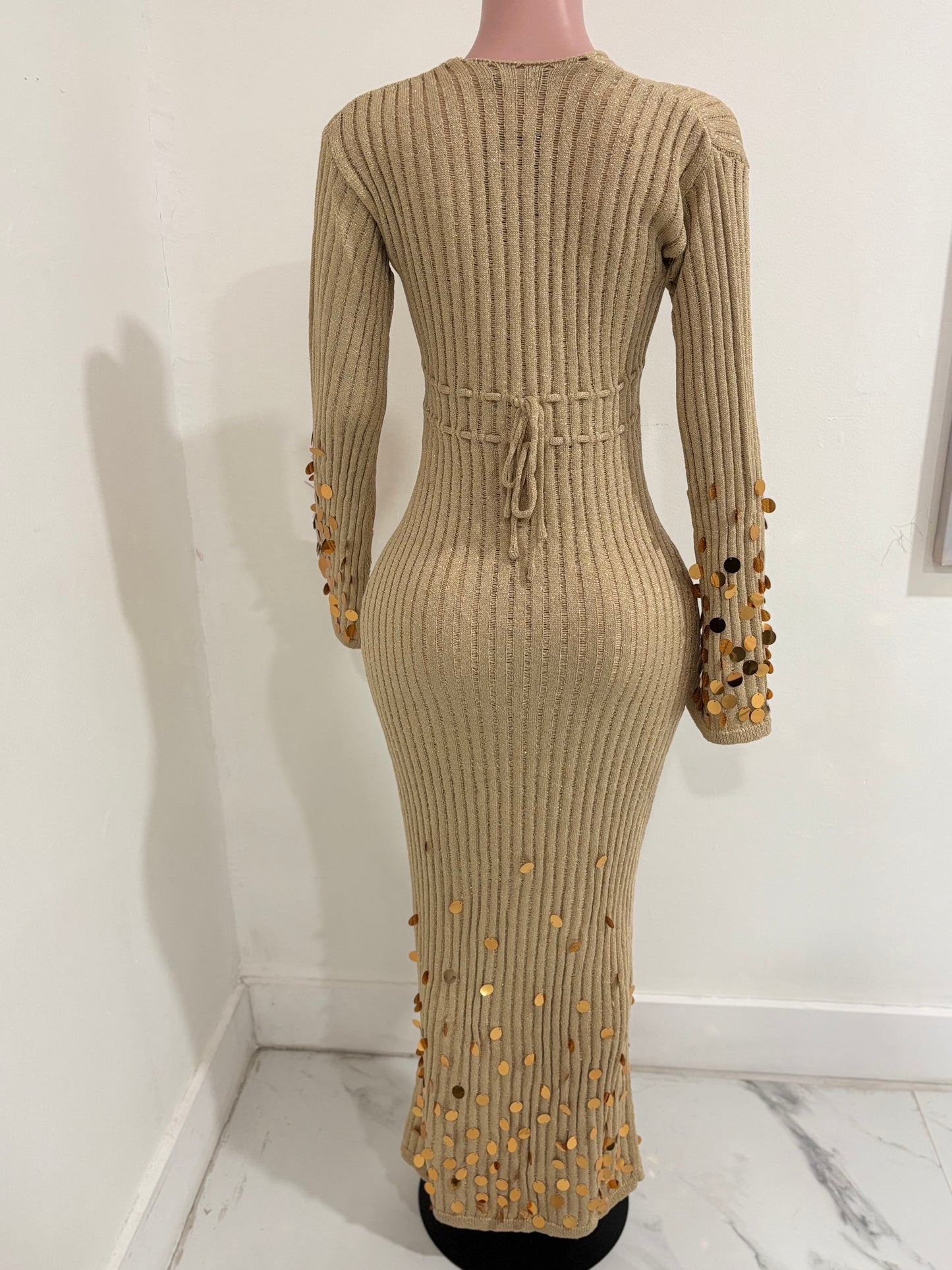 Solstice Glow Knit Sequin Maxi Dress Gold