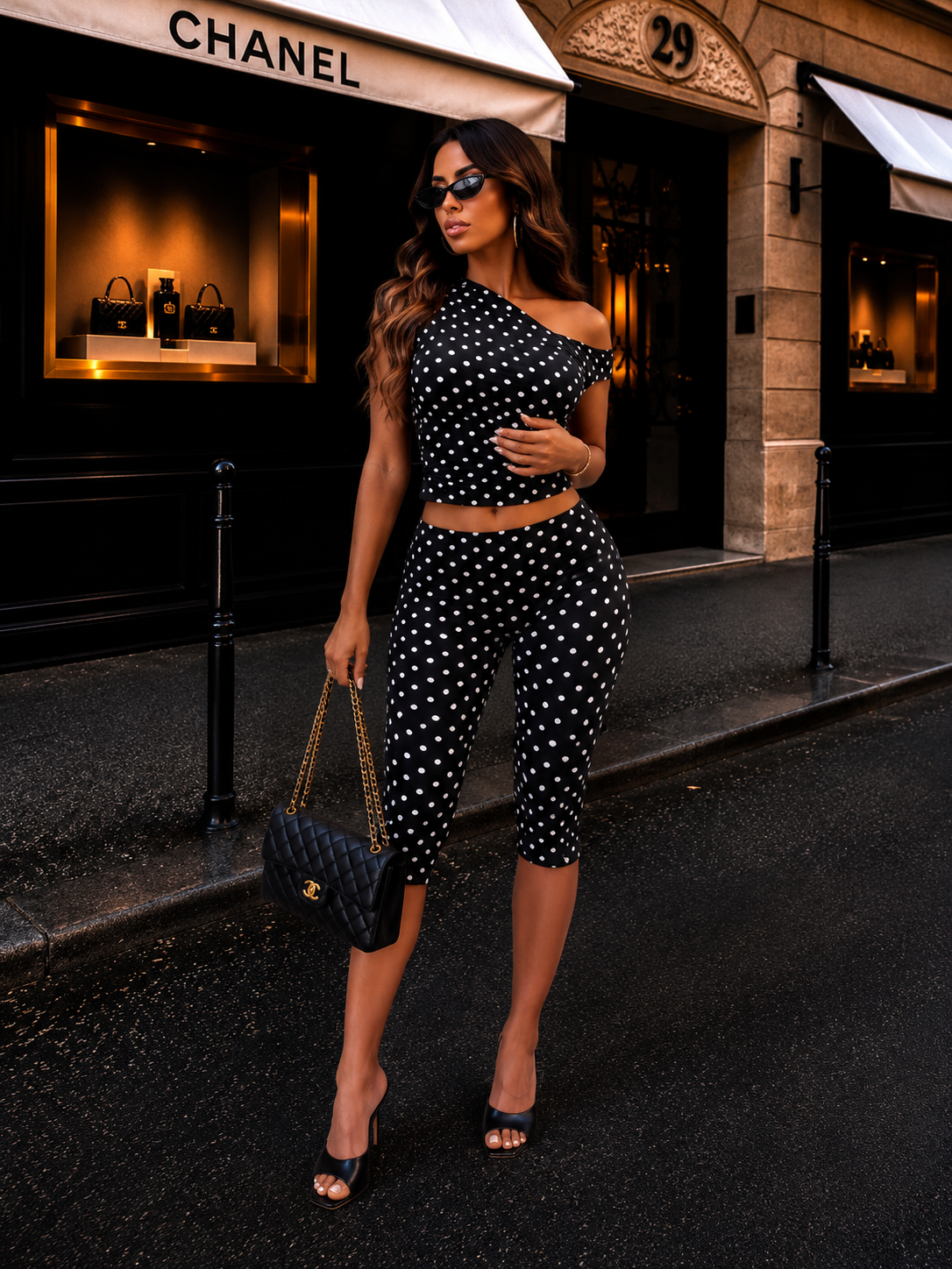 Dot the Line Pant Set Black