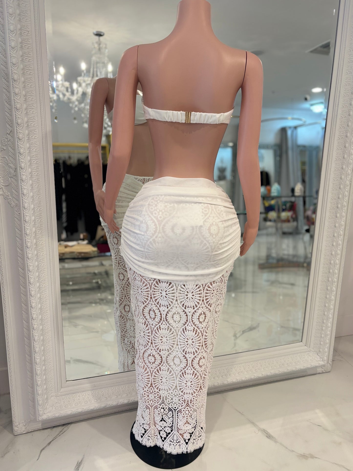 Marbella Allure Crochet Ruched Skirt Set White