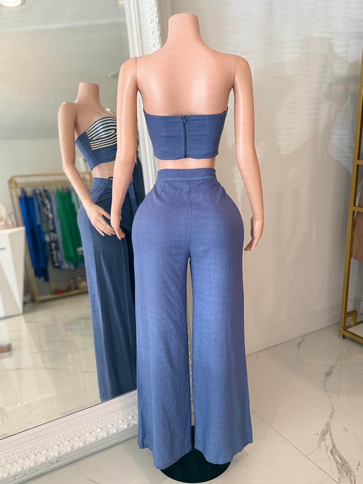 Ocean Essence Linen Pant Set Blue